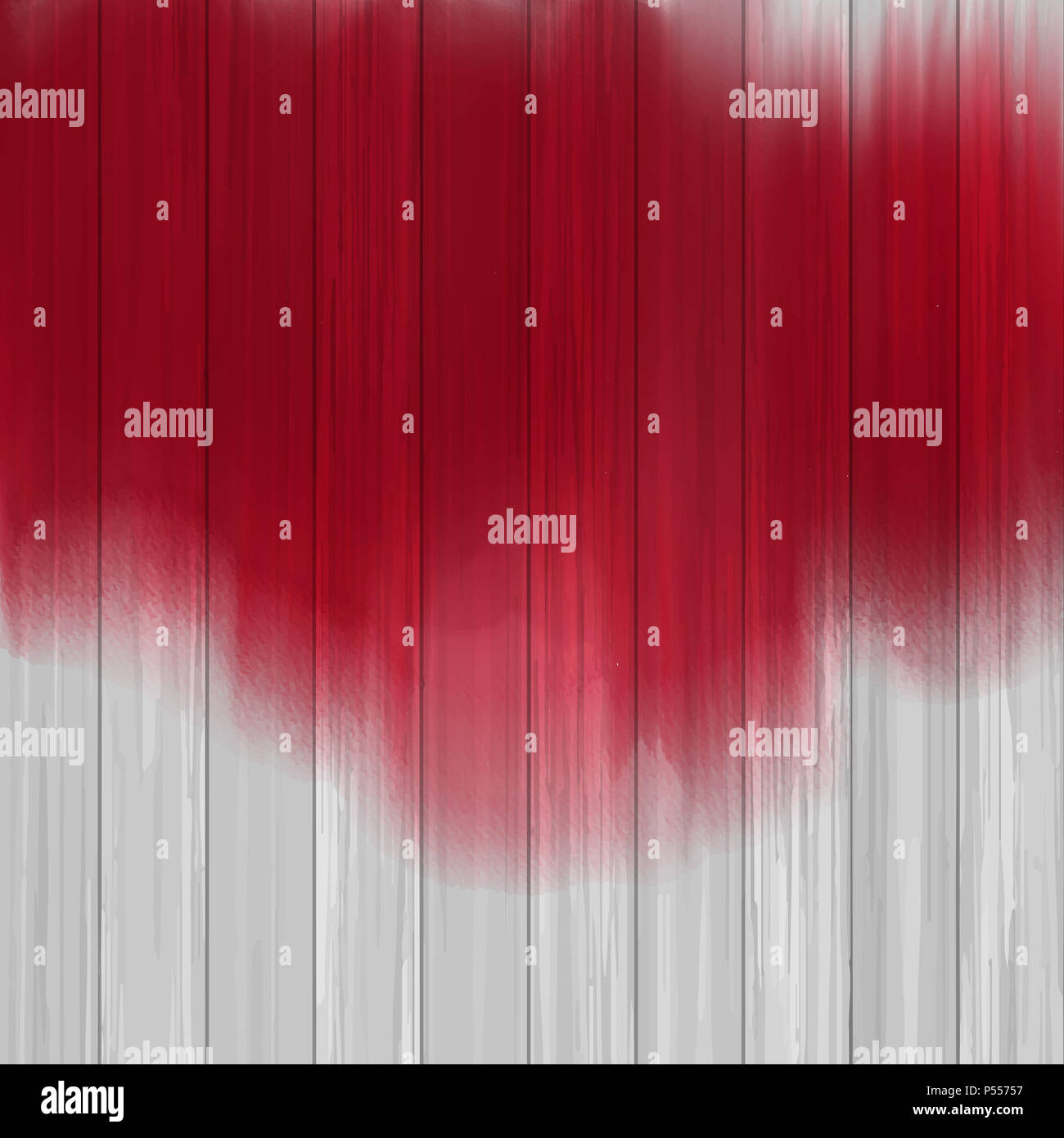 Rosso di spruzzi di vernice su una texture di legno Foto Stock