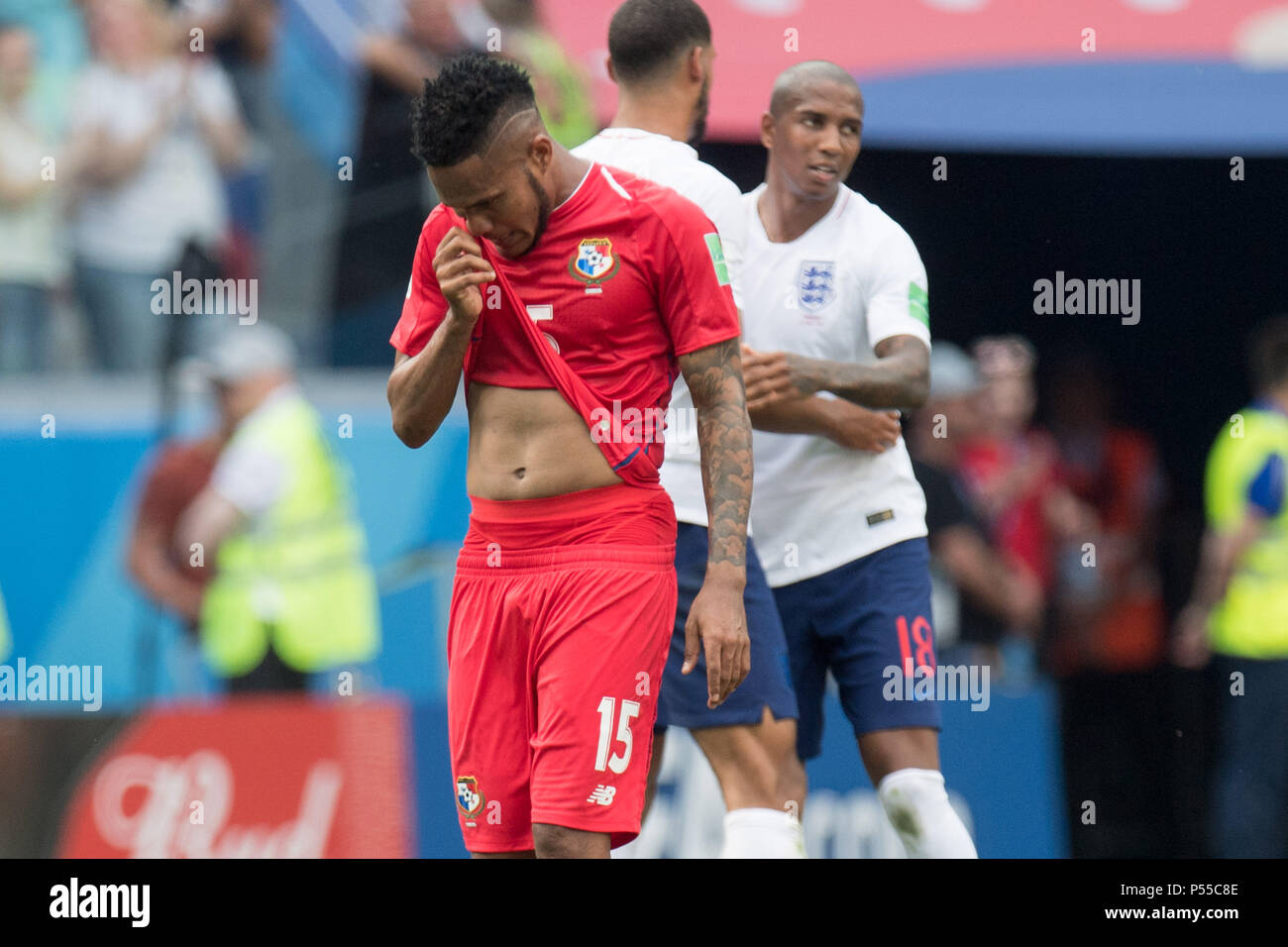 Eric Davis (PAN) è deluso dopo il fischio finale, flagellato, insoddisfatto, frustrato frustrati, frustrato a mezza figura, mezza figura, Inghilterra (ITA) - Panama (PAN) 6: 1, turno preliminare, gruppo G, corrispondono 30, su 24.06.2018 a Nizhny Novgorod; Coppa del Mondo di Calcio 2018 in Russia dal 14.06. - 15.07.2018. | Utilizzo di tutto il mondo Foto Stock