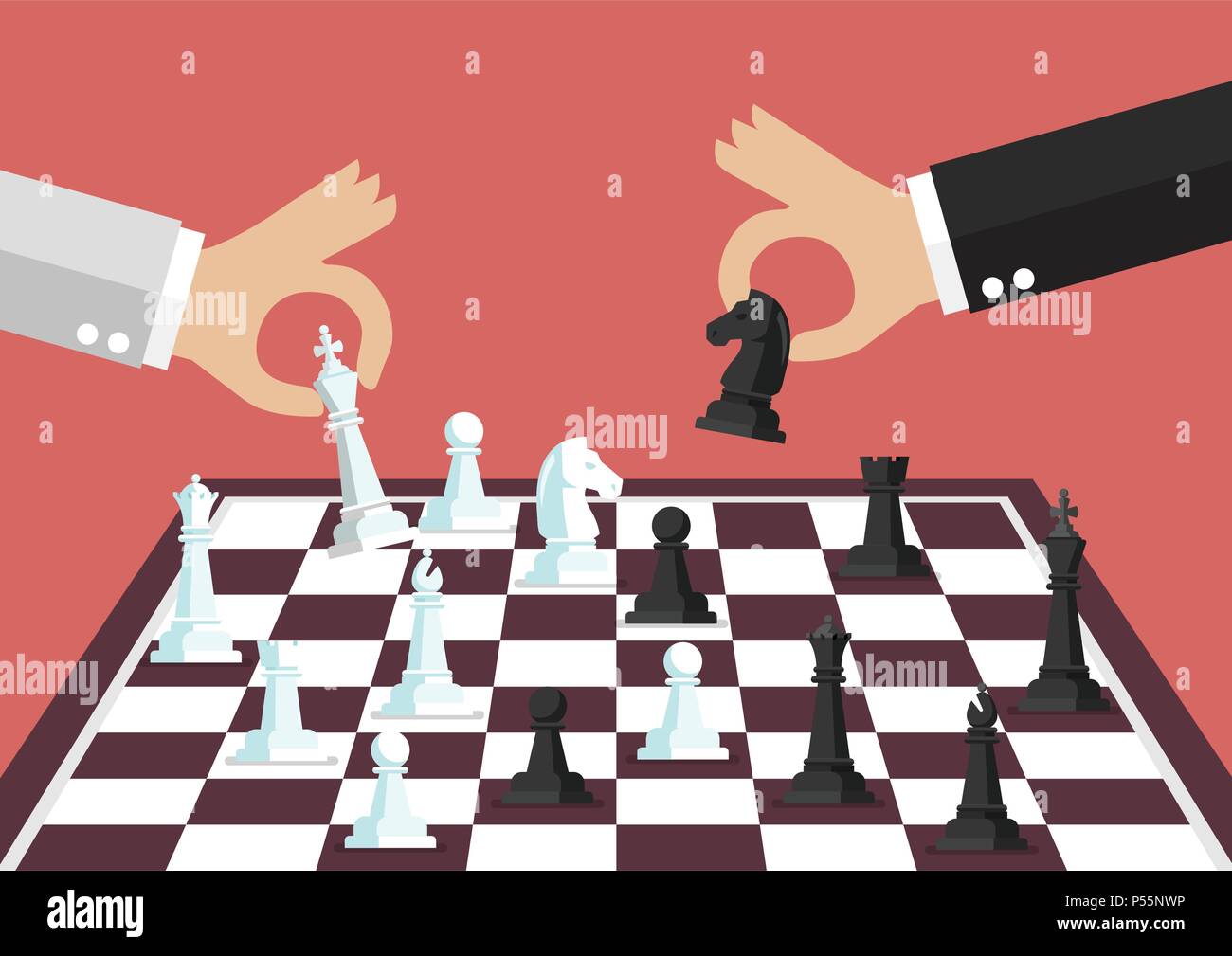 Due persone di affari giocando a scacchi. Concetto di business la concorrenza Illustrazione Vettoriale