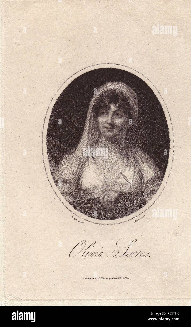 Olivia Serres (1772-1834), inglese impostore e pretendente al titolo di principessa di oliva Cumberland.. Ritratto di Giuseppe, incisi su rame di Mackenzie, pubblicato da J. Ridgeway, 1805. Foto Stock