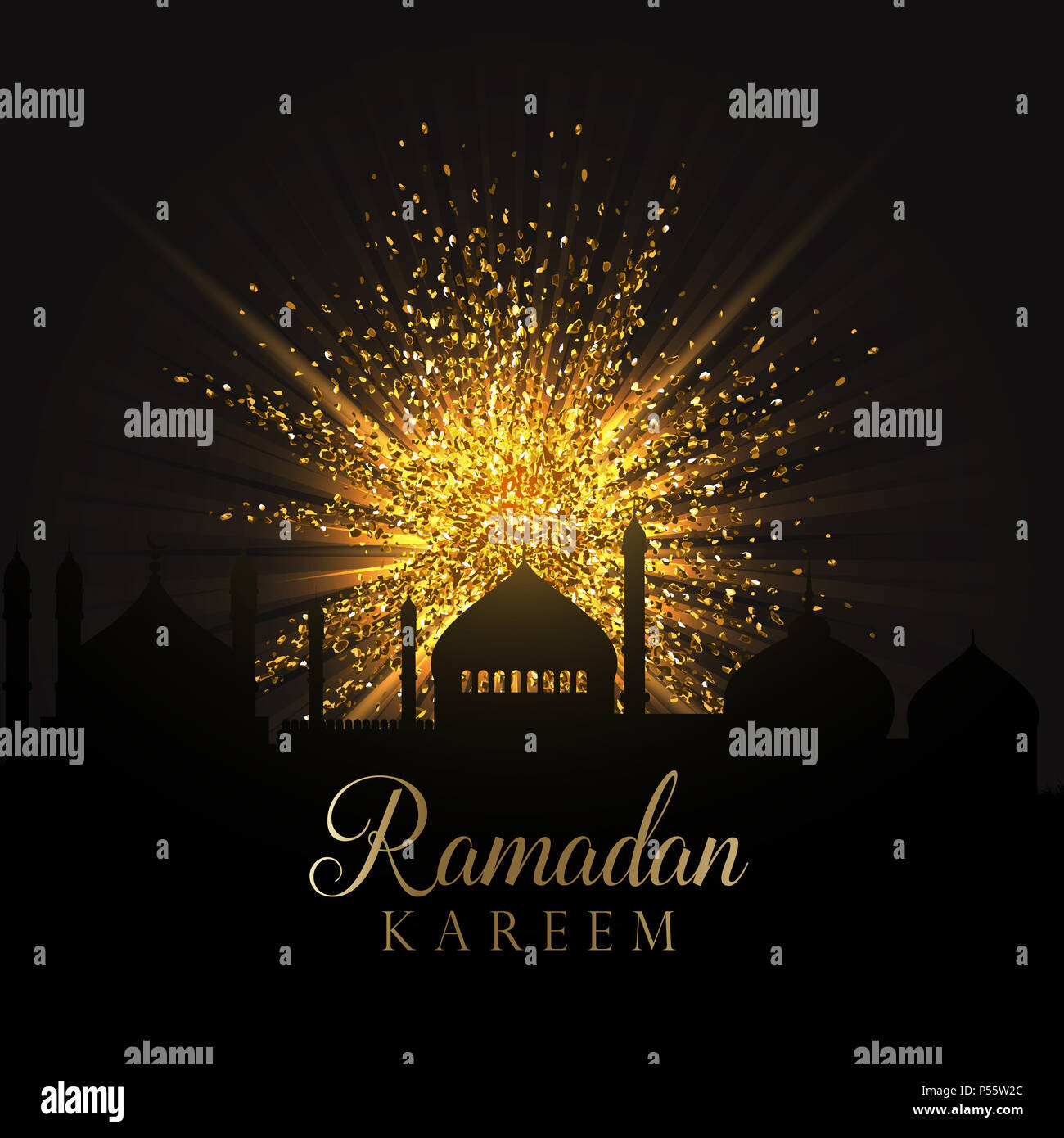 Il Ramadan decorativo sfondo con oro glitter esplosione Foto Stock