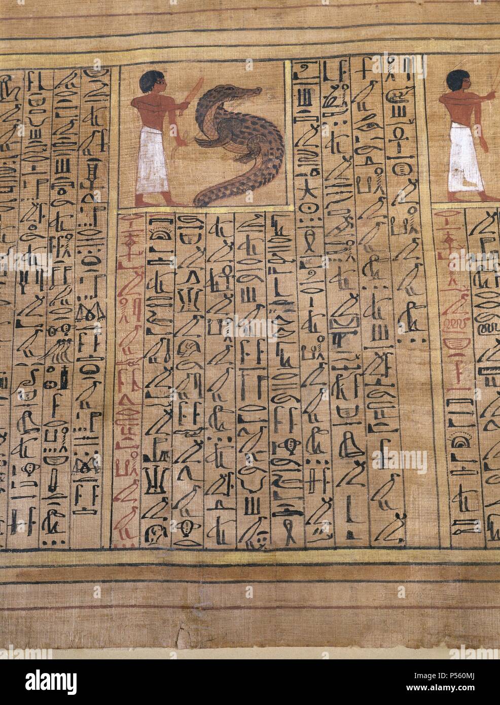 Arte Egizia Frammento di un papiro con scrittura geroglifica. Museo Egizio di Torino. L'Italia. Foto Stock