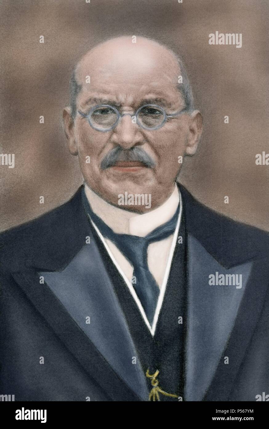 Victoriano Huerta (1850-1916). Militare e Presidente del Messico. Ritratto, 1913. Incisione colorata. Foto Stock