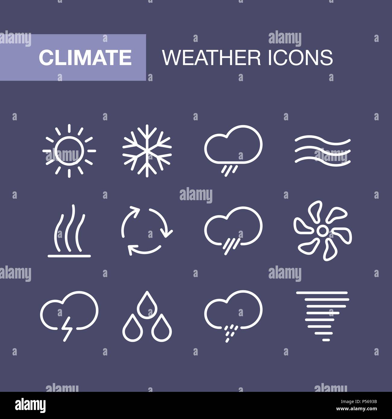 Condizionamento set di icone per il semplice stile piatto meteo design dell'interfaccia utente. Illustrazione Vettoriale