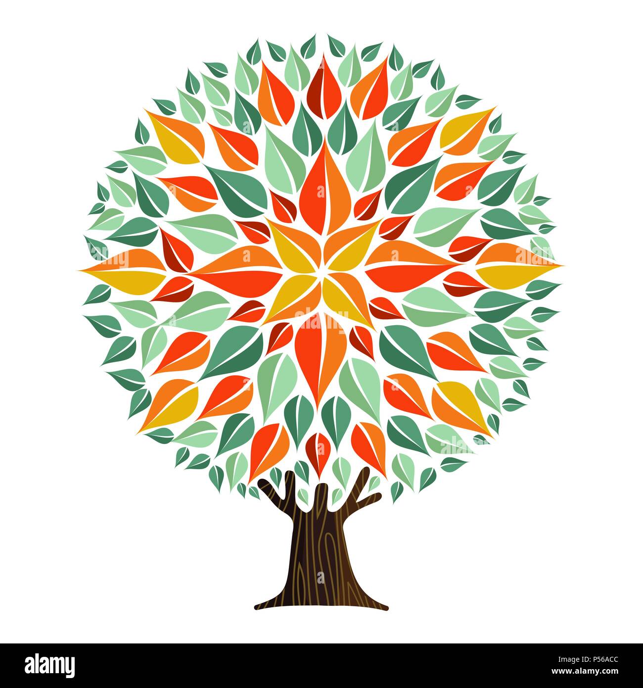 Mandala ad albero con colore di autunno foglie. Concetto illustrazione per la cura per l ambiente o Natura progetto di guida. EPS10 vettore. Illustrazione Vettoriale