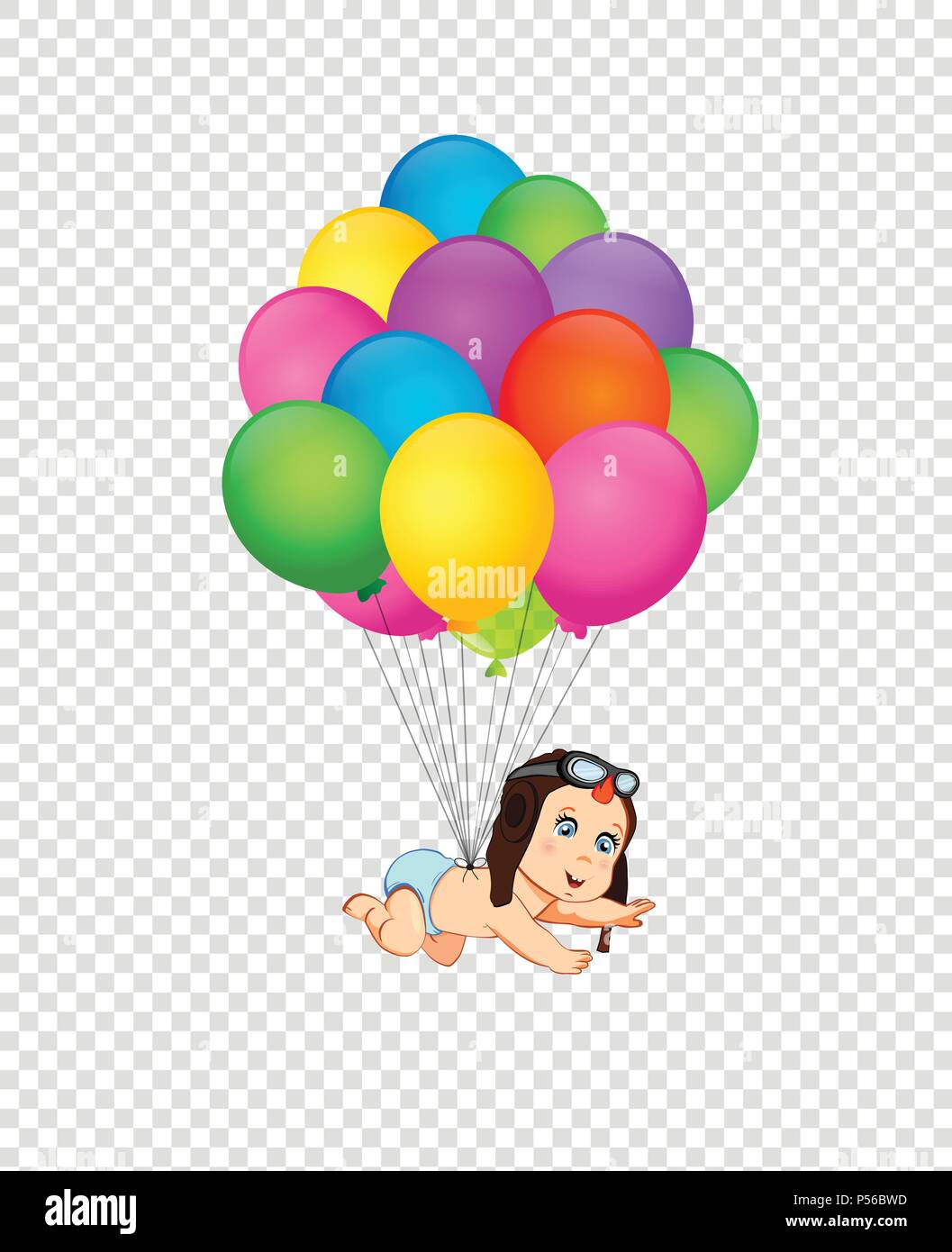 Esso s un ragazzo cartoon clip-art vettoriali con simpatici baby nel pilota hat cadere con paracadute rosso su sfondo trasparente. Baby shower greeting card de Illustrazione Vettoriale