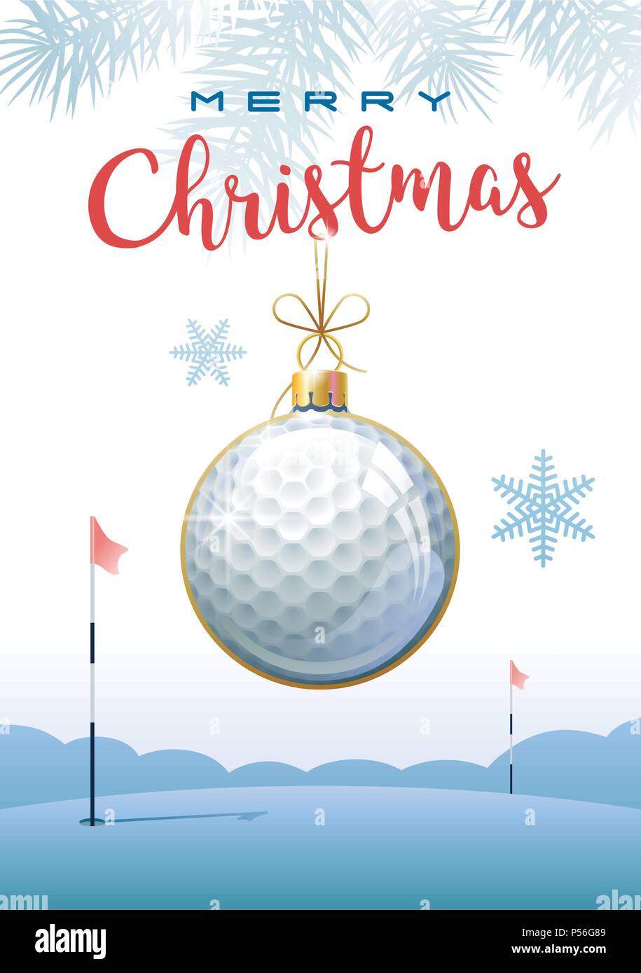 Auguri di Buon Natale. Sport biglietto di auguri. Realistica la pallina da golf nella forma di una palla di Natale. Illustrazione Vettoriale. Illustrazione Vettoriale