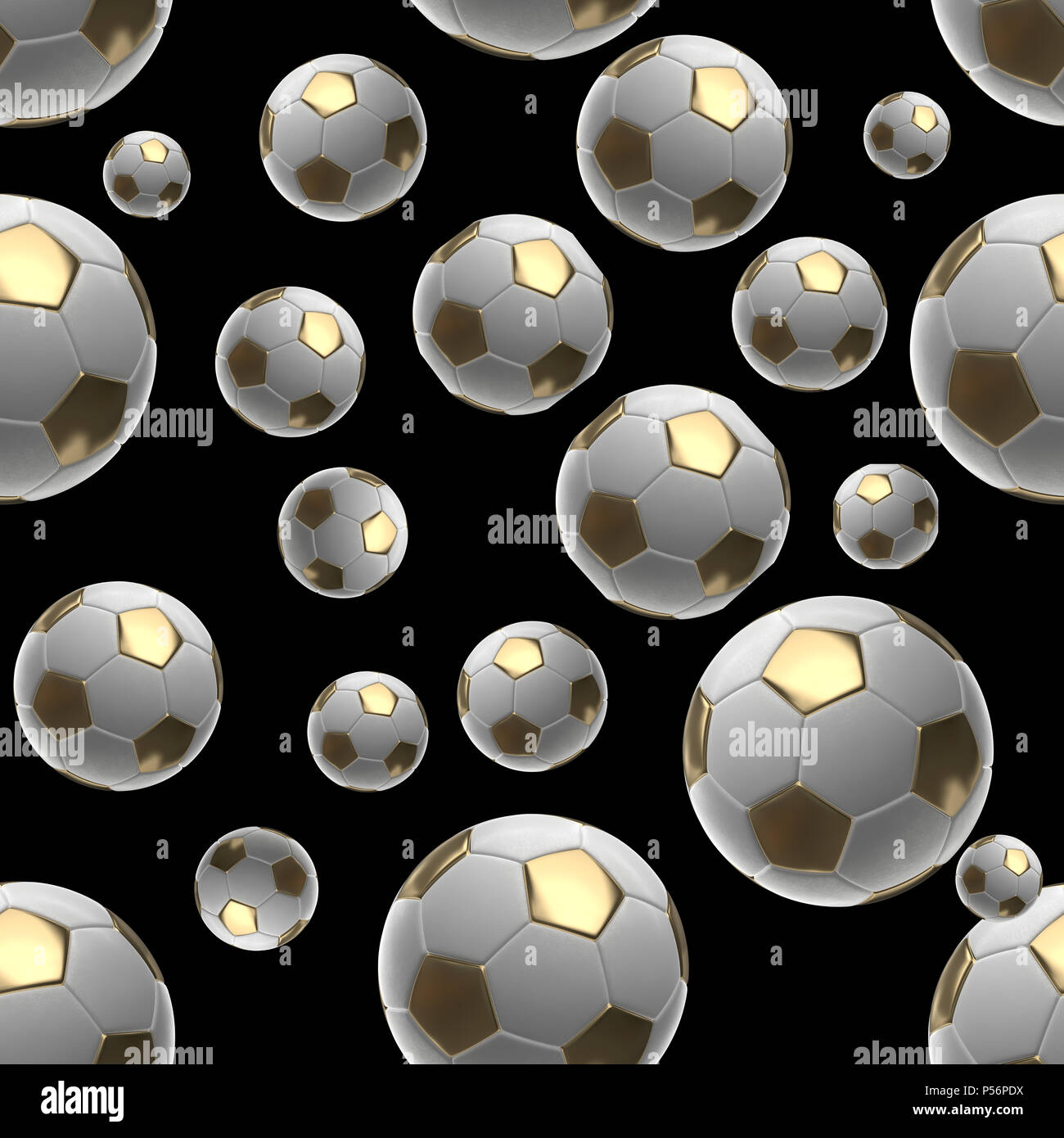 Soccer-sfere isolati su sfondo nero seamless pattern 3d illustrazione Foto Stock