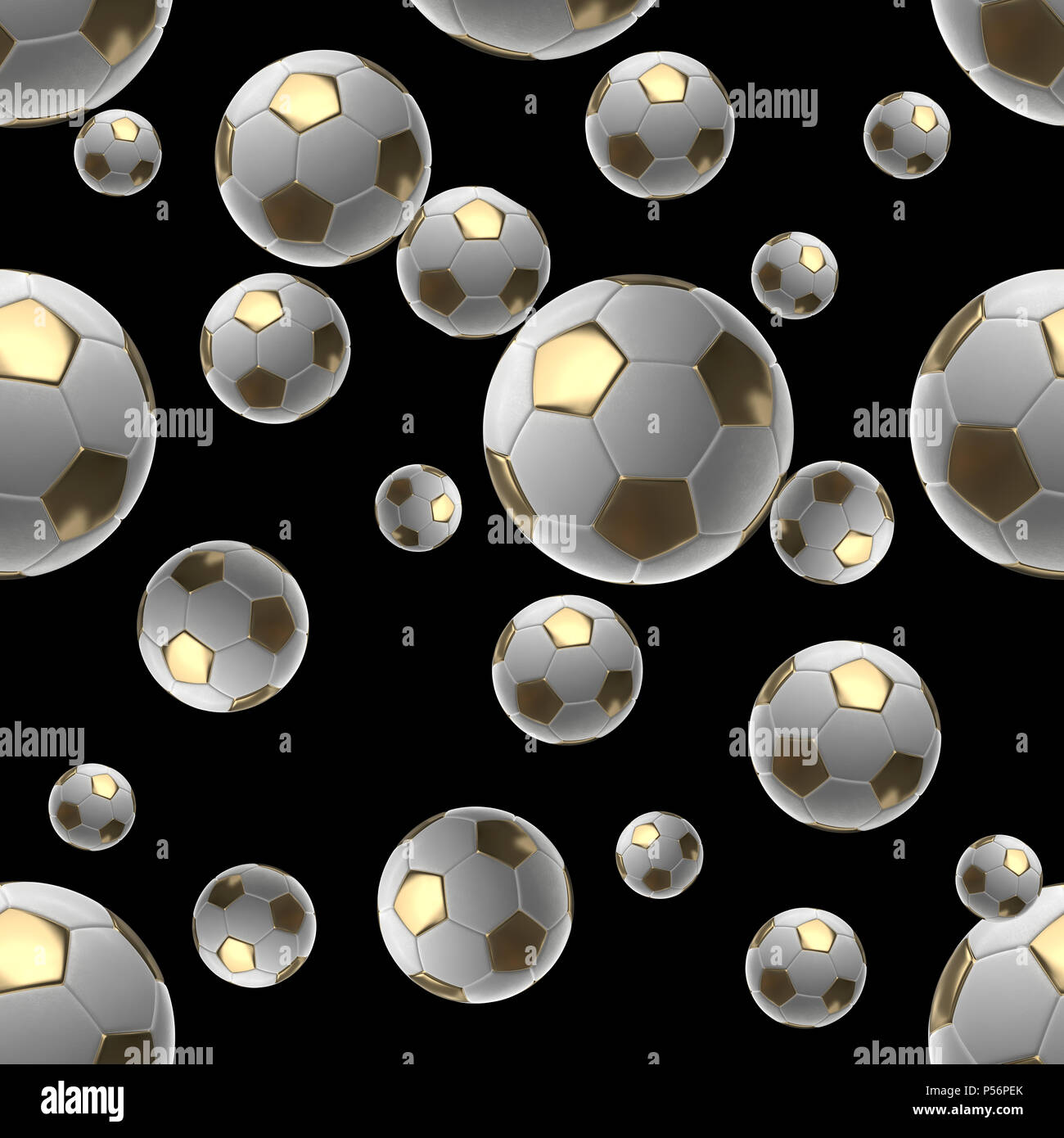 Soccer-sfere isolati su sfondo nero seamless pattern 3d illustrazione Foto Stock