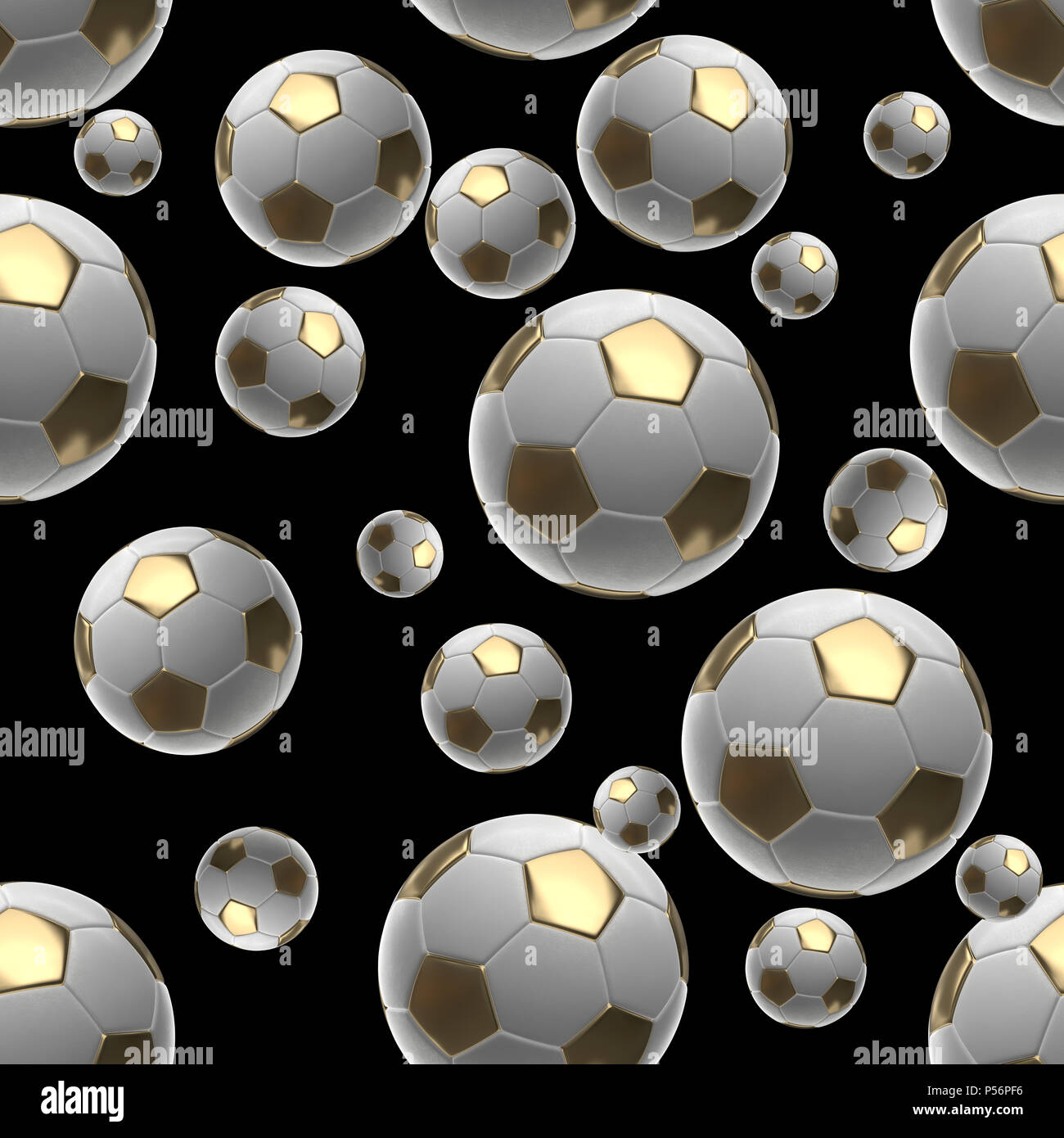 Soccer-sfere isolati su sfondo nero seamless pattern 3d illustrazione Foto Stock