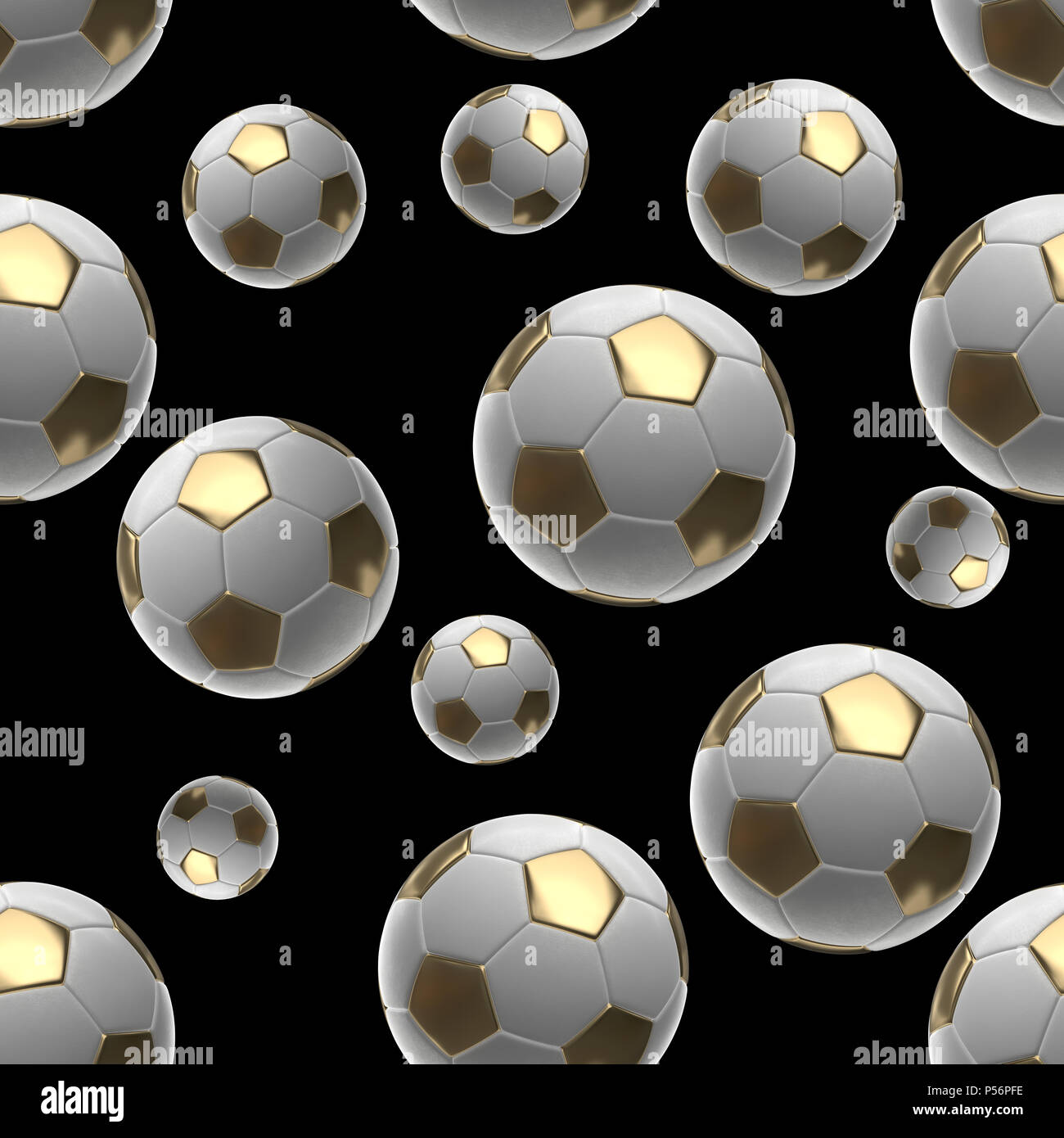 Soccer-sfere isolati su sfondo nero seamless pattern 3d illustrazione Foto Stock