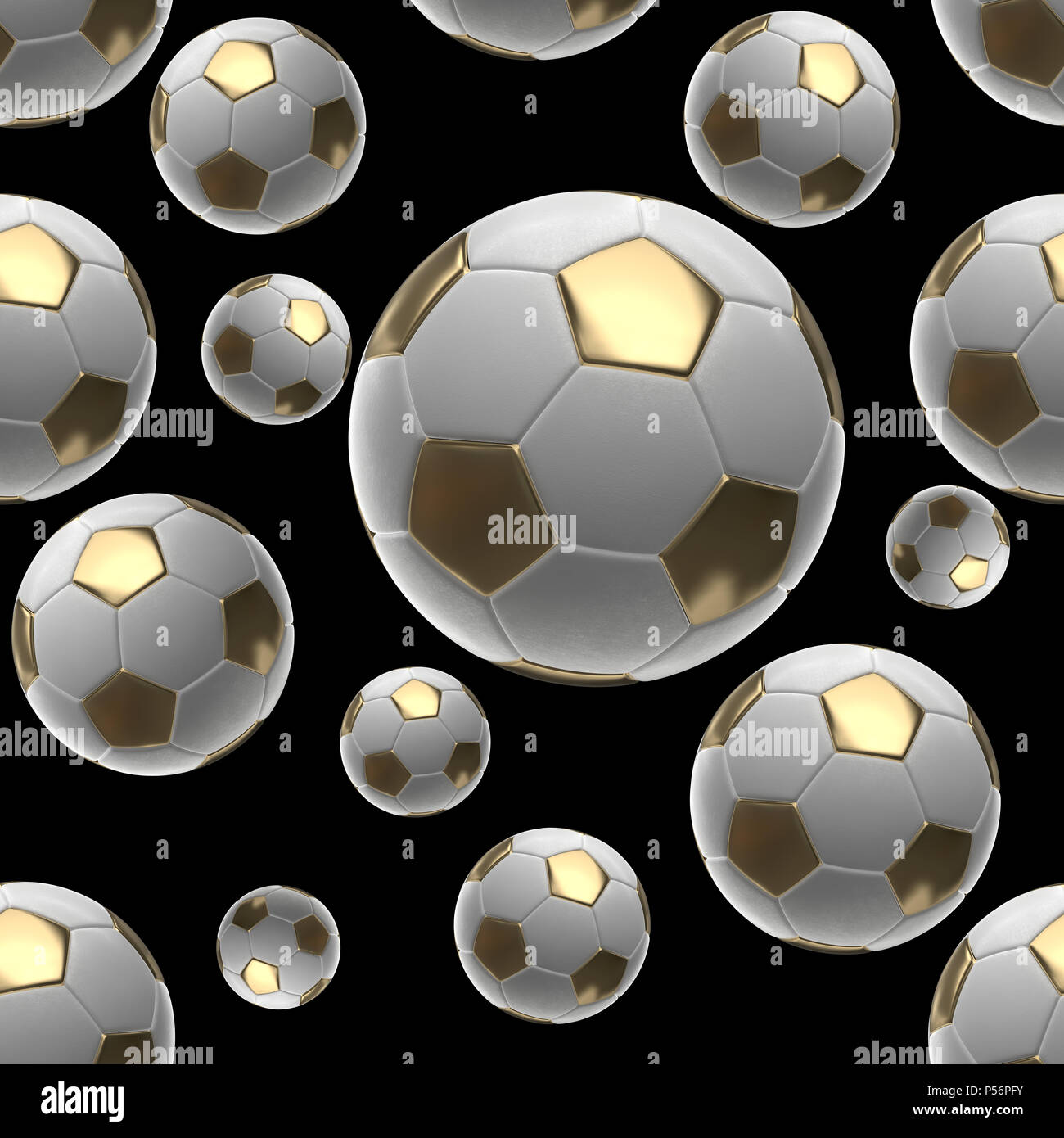 Soccer-sfere isolati su sfondo nero seamless pattern 3d illustrazione Foto Stock