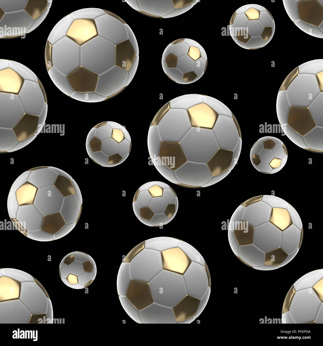 Soccer-sfere isolati su sfondo nero seamless pattern 3d illustrazione Foto Stock