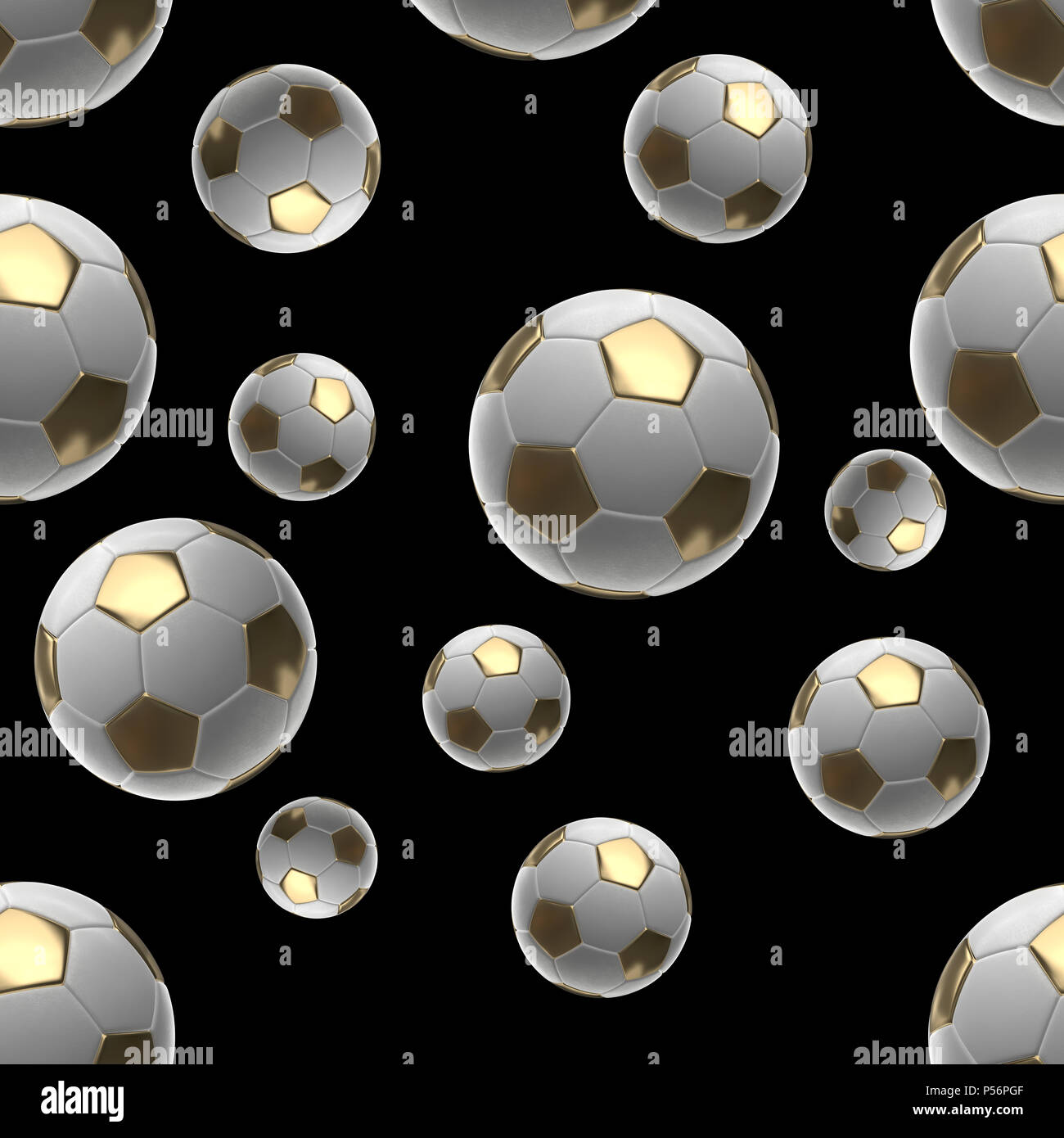 Soccer-sfere isolati su sfondo nero seamless pattern 3d illustrazione Foto Stock