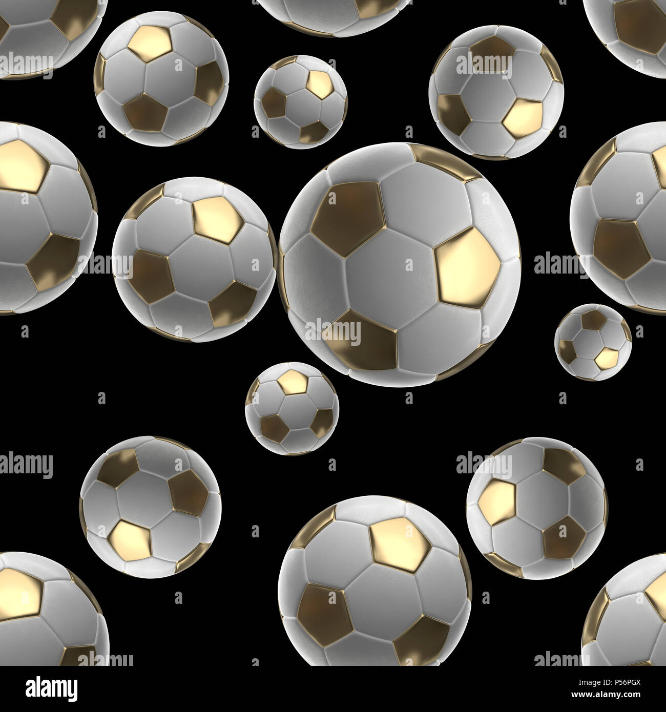 Soccer-sfere isolati su sfondo nero seamless pattern 3d illustrazione Foto Stock