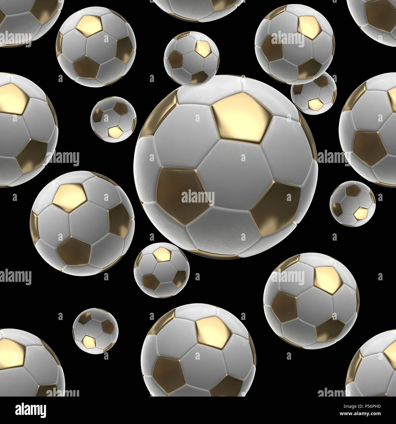 Soccer-sfere isolati su sfondo nero seamless pattern 3d illustrazione Foto Stock