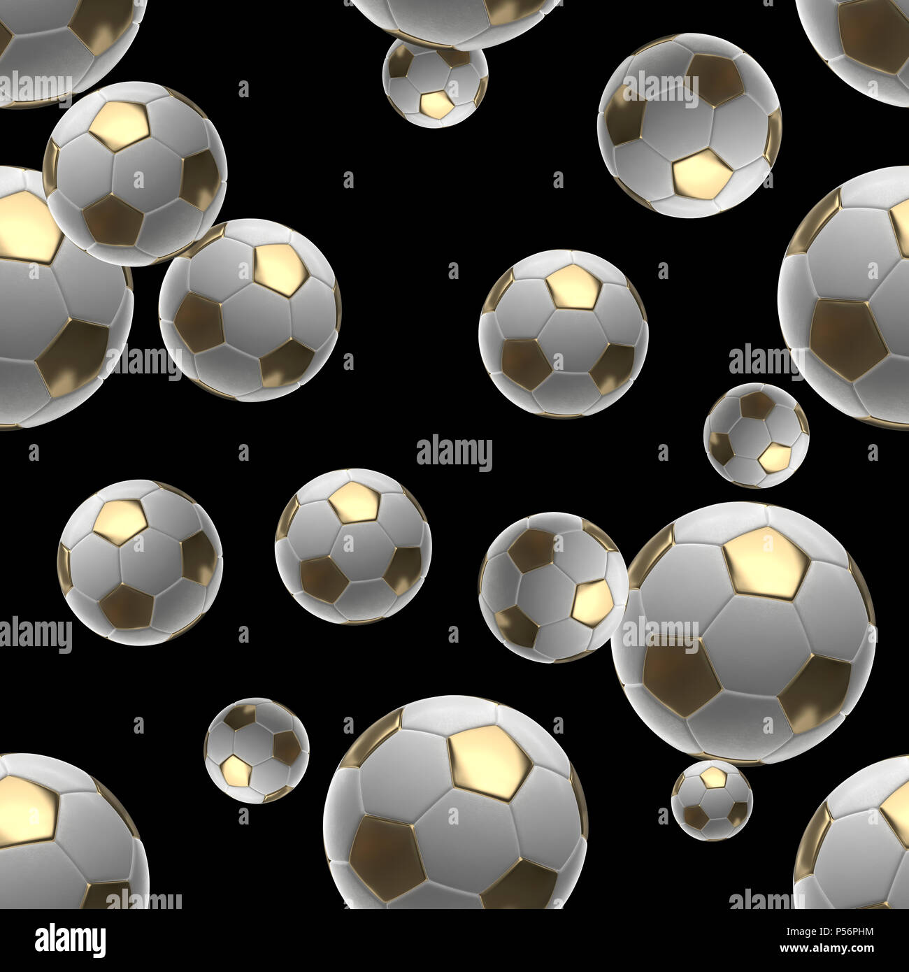 Soccer-sfere isolati su sfondo nero seamless pattern 3d illustrazione Foto Stock