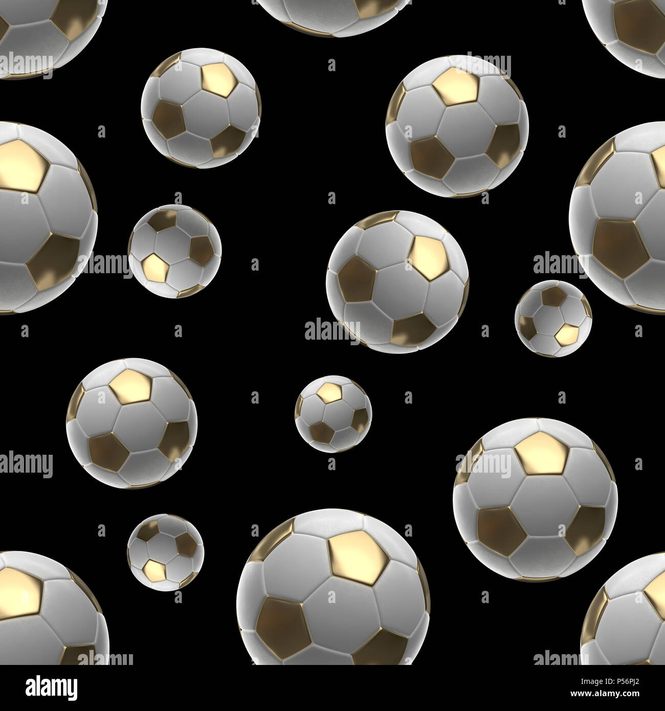 Soccer-sfere isolati su sfondo nero seamless pattern 3d illustrazione Foto Stock