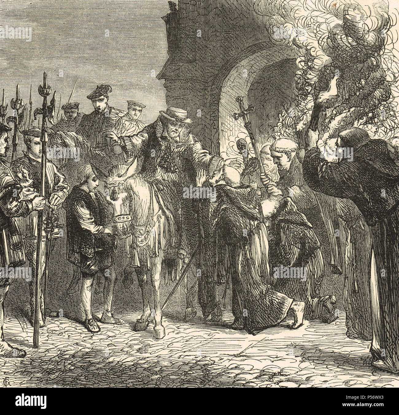 Arrivo del Cardinale Wolsey a Leicester Abbey, 26 novembre 1530 Foto Stock
