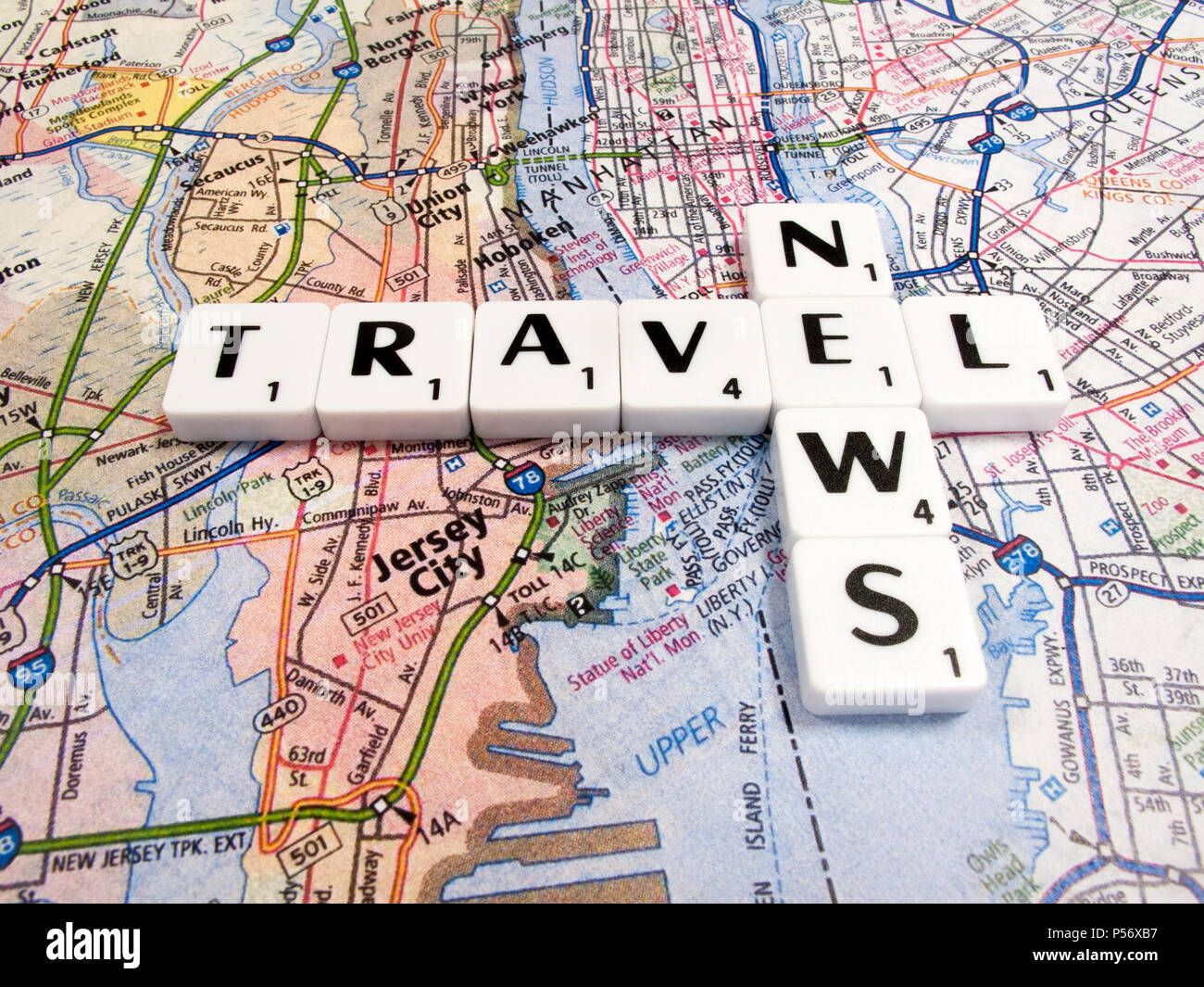 Rappresentazione di notizie di viaggio a New York, strade rampa e i servizi di metropolitana Foto Stock