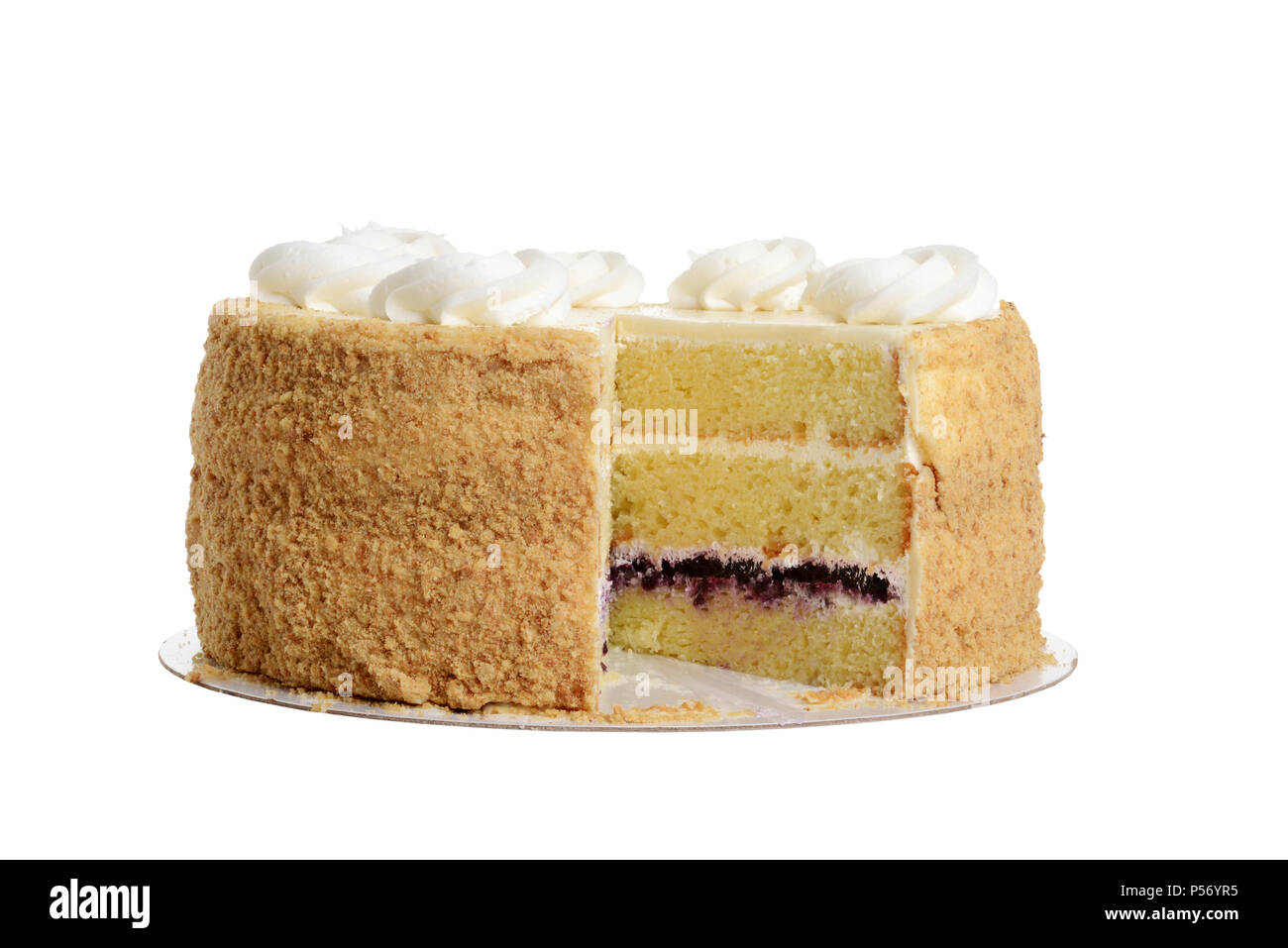 Mirtillo crema torta con la glassa tagliare Foto Stock
