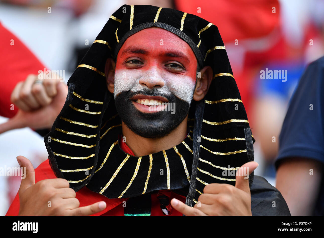 Volgograd, Russland. Il 25 giugno, 2018. maschio ventola aegyptian, appassionato di calcio, maschio, maschio, Arabia Saudita (KSA) Egitto (EGY) 2-1, Turno preliminare, gruppo A, corrispondono 34, il 25/06/2018 a Volgograd, Volgograd Arena. Coppa del Mondo di Calcio 2018 in Russia dal 14.06. - 15.07.2018. | Utilizzo di credito in tutto il mondo: dpa/Alamy Live News Foto Stock