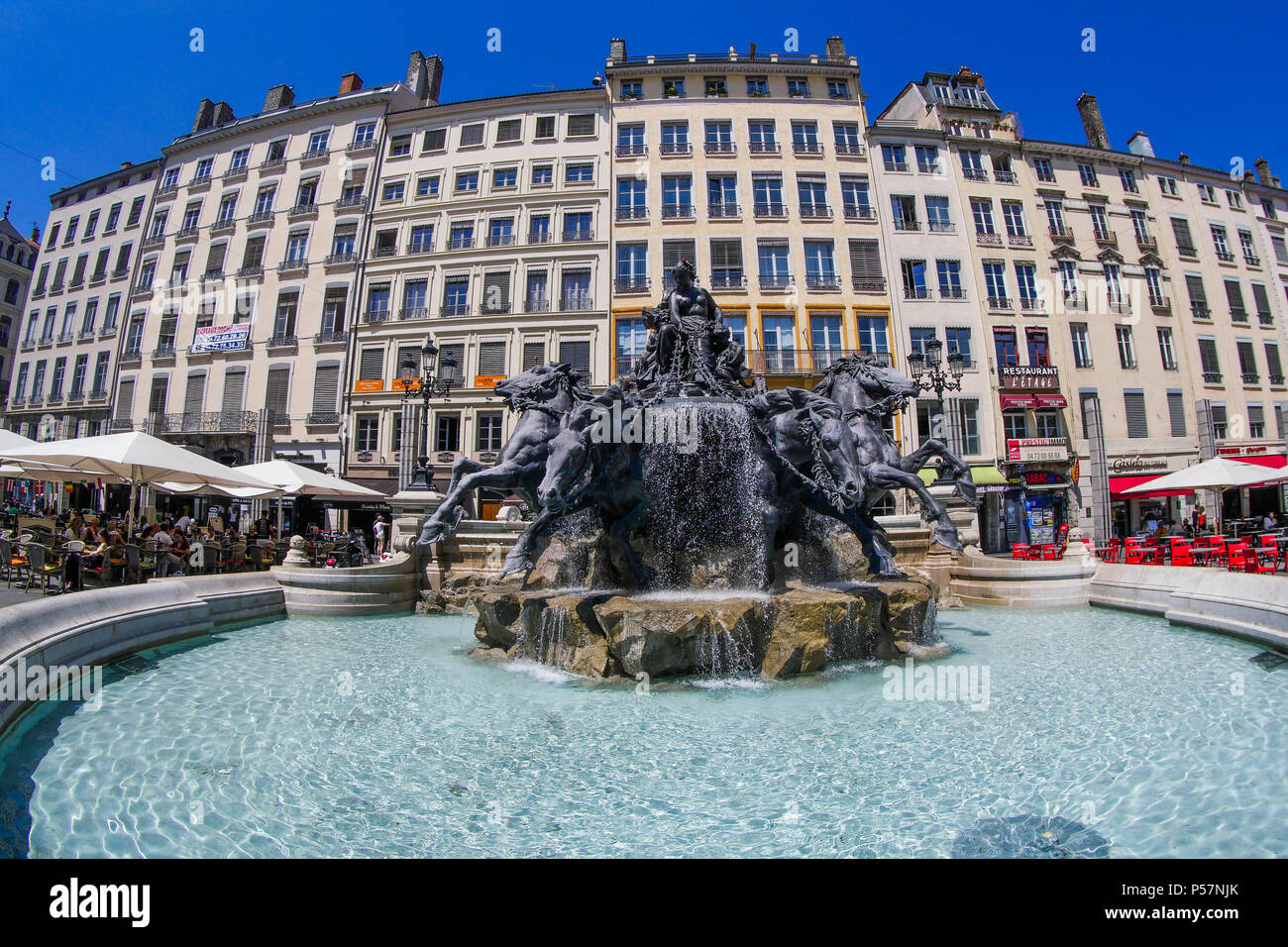 Fontana di Bartholdi, Terreaux square, Lione, Francia Foto Stock