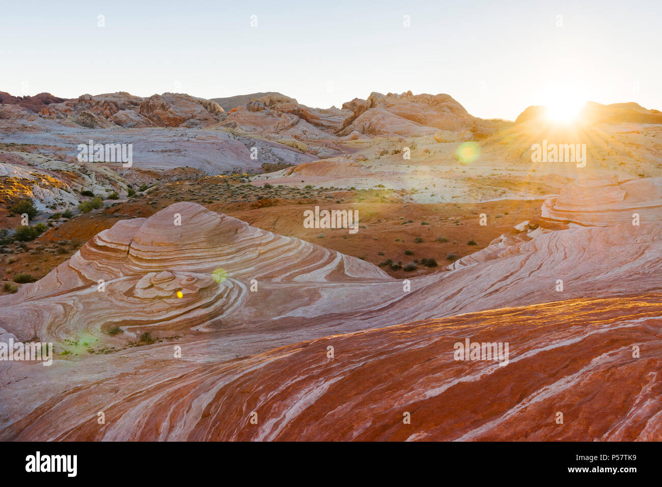 L'onda di fuoco, una delle molte funzioni creato da pietrificate dune di sabbia crea il paesaggio unico della Valle di Fire State Park nel Sud Nevada circa Foto Stock