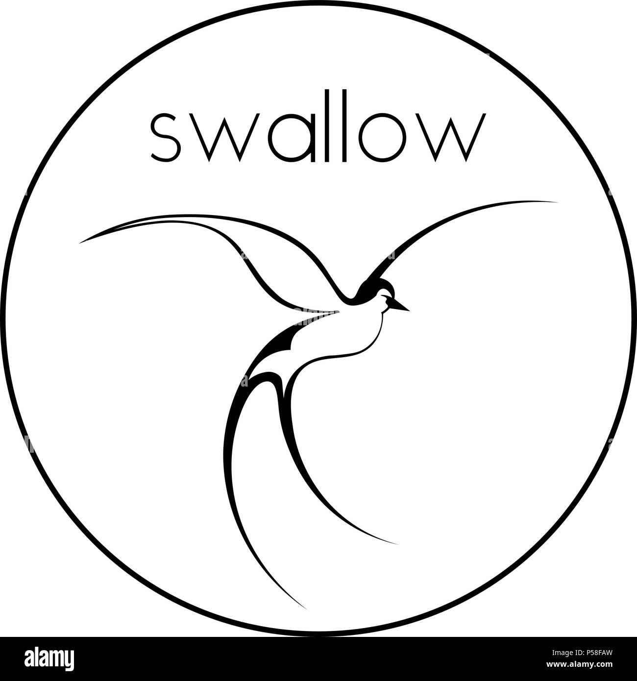 Il bianco e nero del contorno di un flying swallow swallow logo minimalista Illustrazione Vettoriale