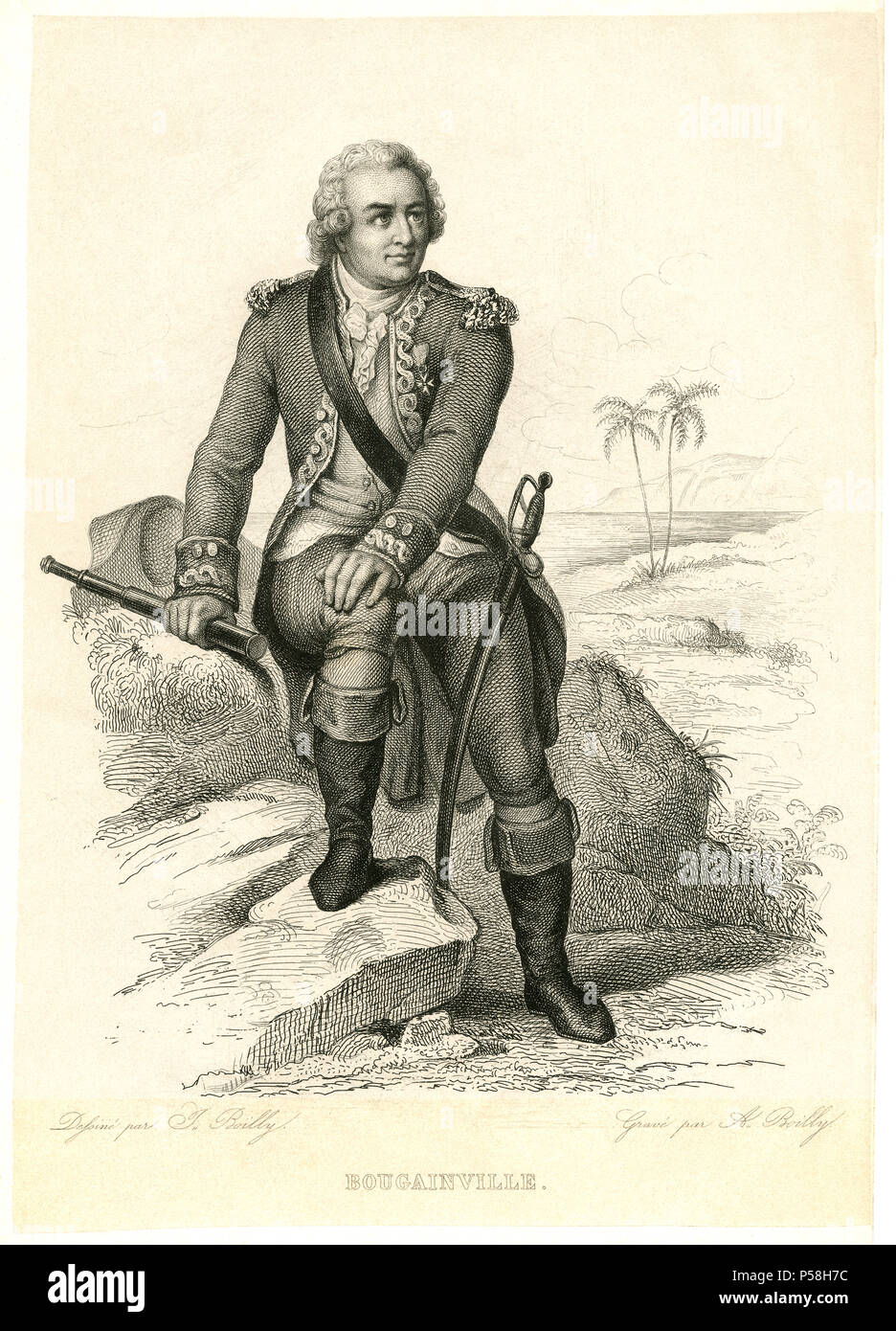 Louis Antoine de Bougainville (1729-1811), ammiraglio francese e Explorer, incisione completi Foto Stock