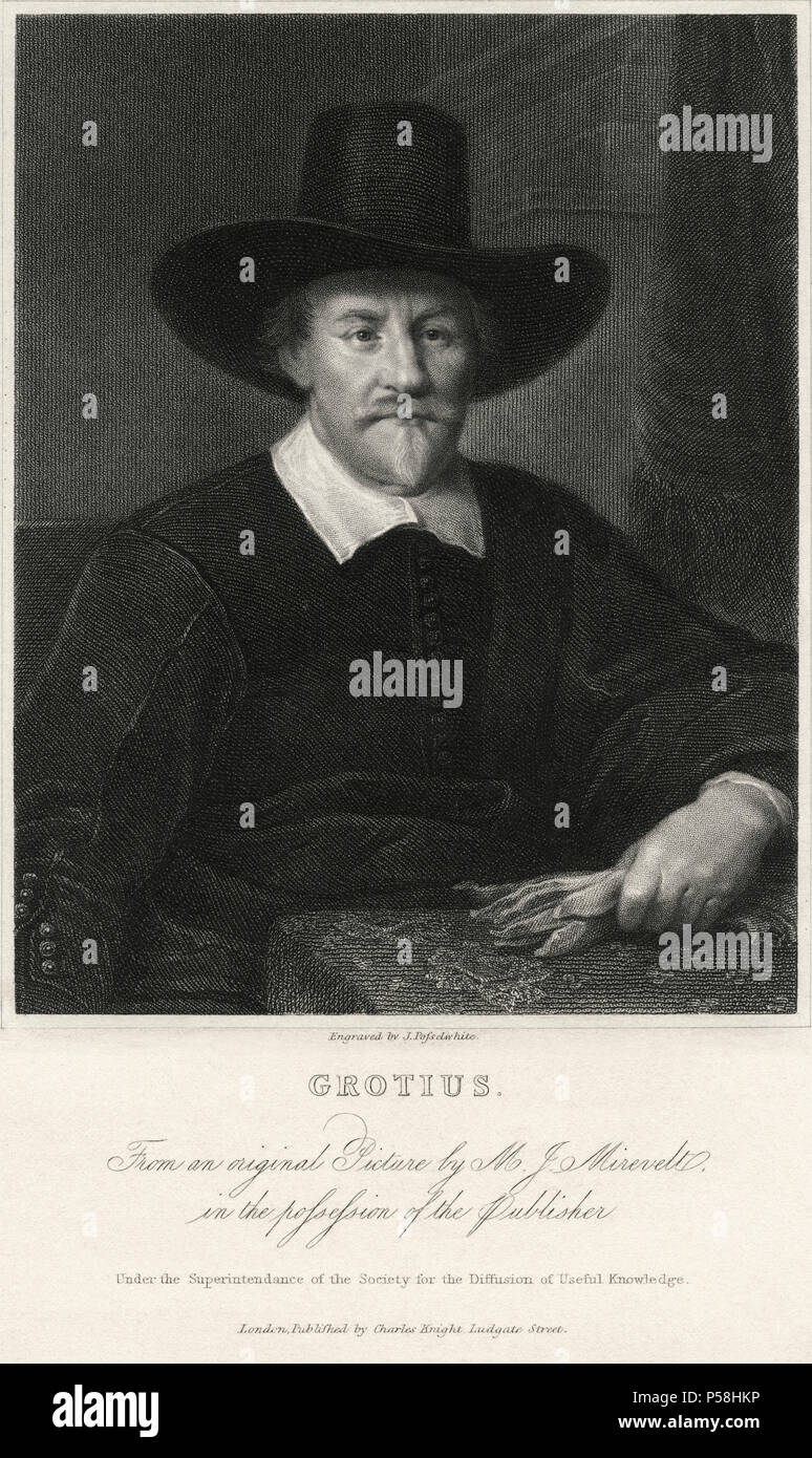 Hugo Grotius (1583-1645), giurista olandese e studioso, incisione da un dipinto originale di Michiel Janszoon van Mierevelt Foto Stock