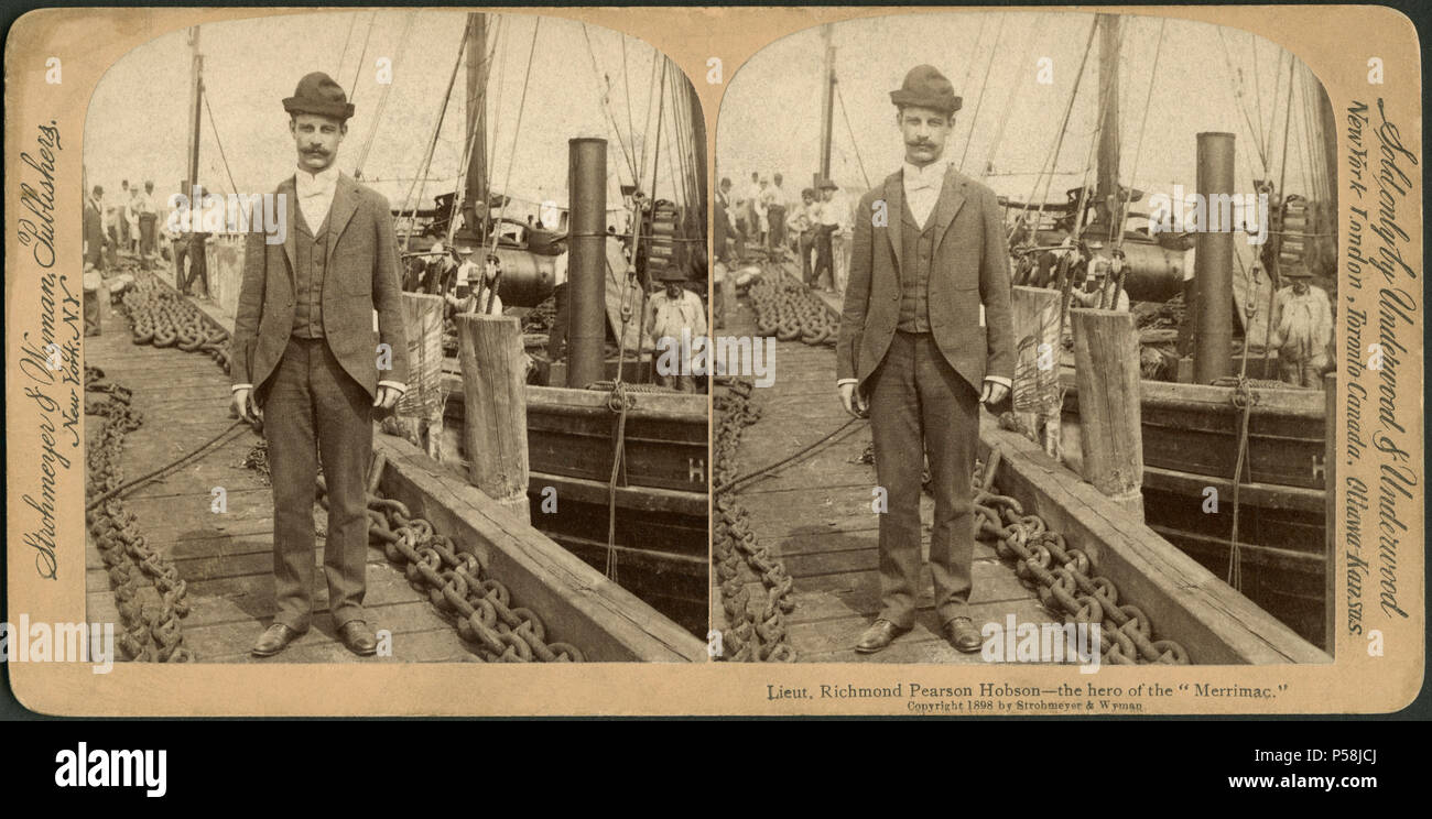 Il tenente Richmond Pearson Hobson, l'eroe del 'Merrimac', Stereo Scheda, Strohmeyer e Wyman editori, 1898 Foto Stock