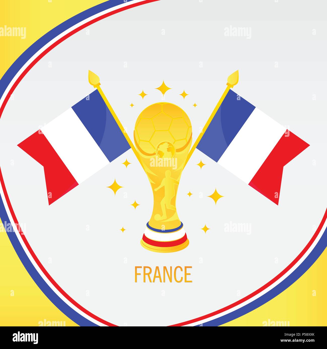 France Football Champion 2018 - Bandiera e Golden Trophy / Cup Illustrazione Vettoriale
