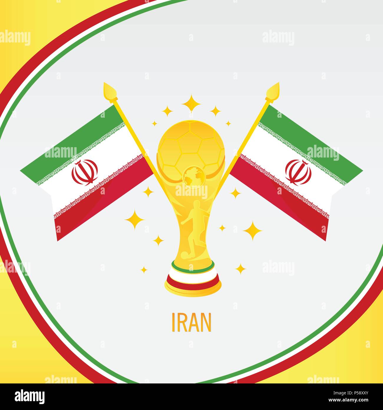 Iran campione di calcio 2018 - Bandiera e Golden Trophy / Cup Illustrazione Vettoriale
