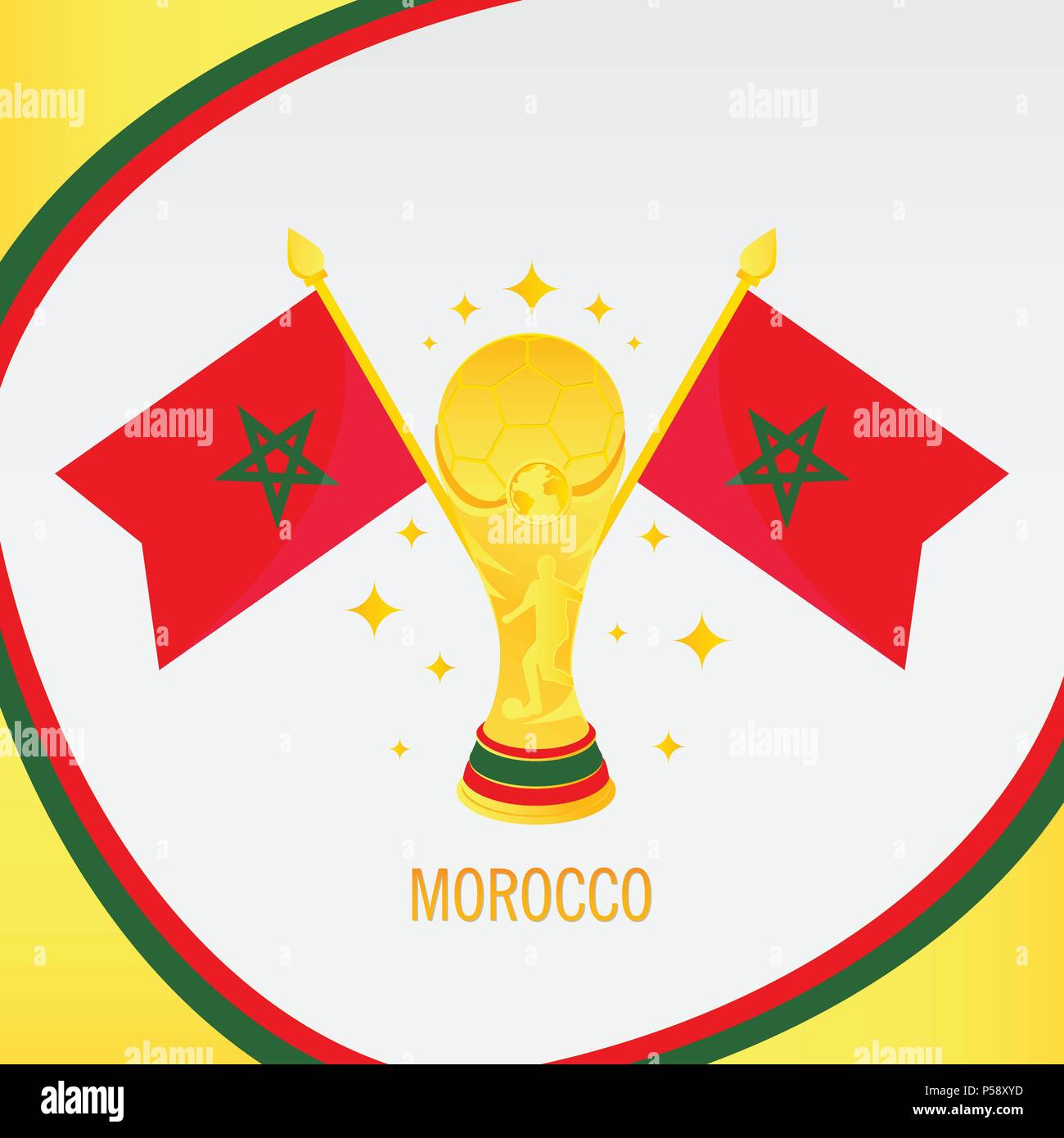 Il Marocco campione di calcio 2018 - Bandiera e Golden Trophy / Cup Illustrazione Vettoriale