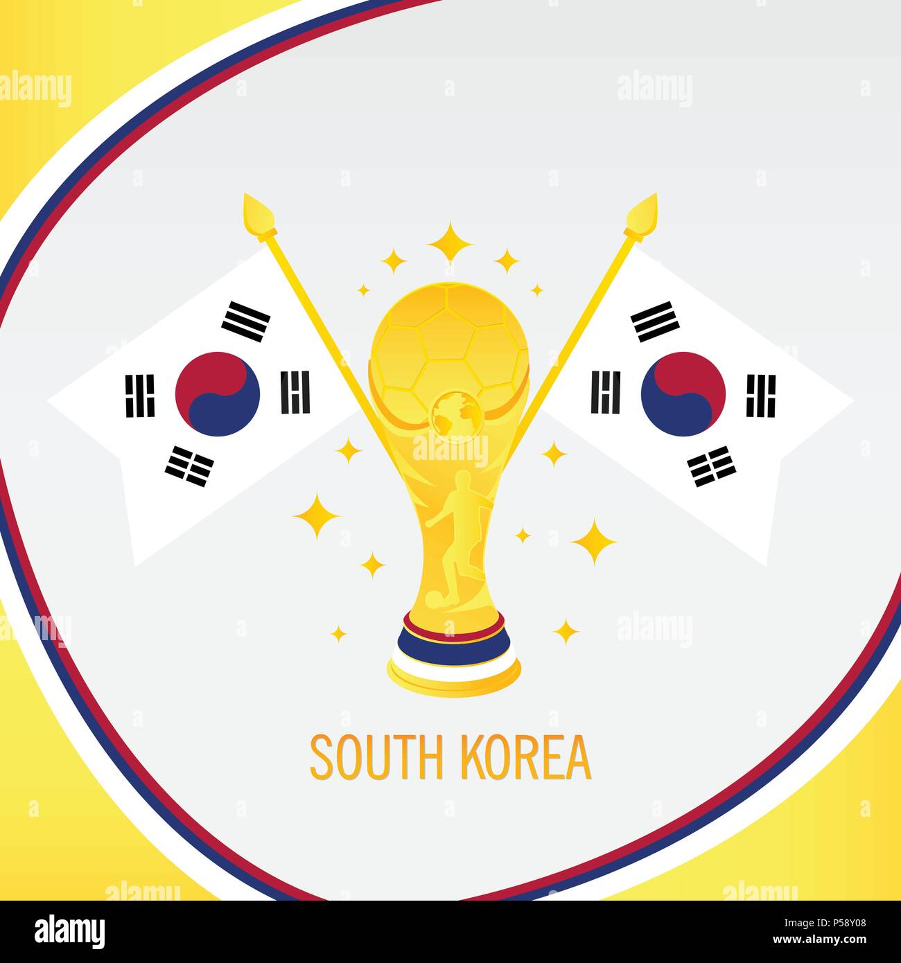 Corea del Sud campione di calcio 2018 - Bandiera e Golden Trophy / Cup Illustrazione Vettoriale