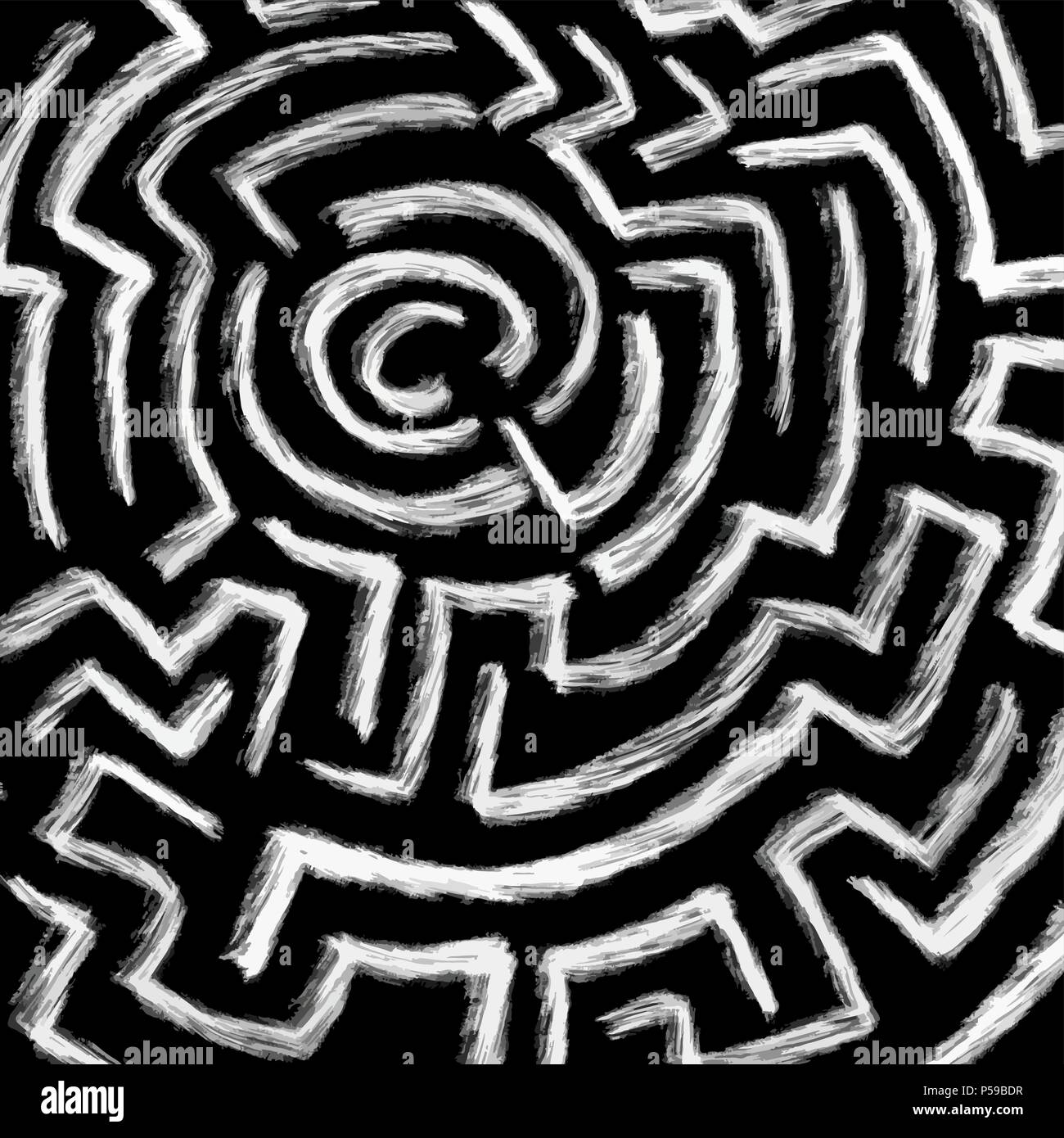 Un labirinto di chalk simbolo sul nero, disegnati a mano vettore elemento di design Illustrazione Vettoriale