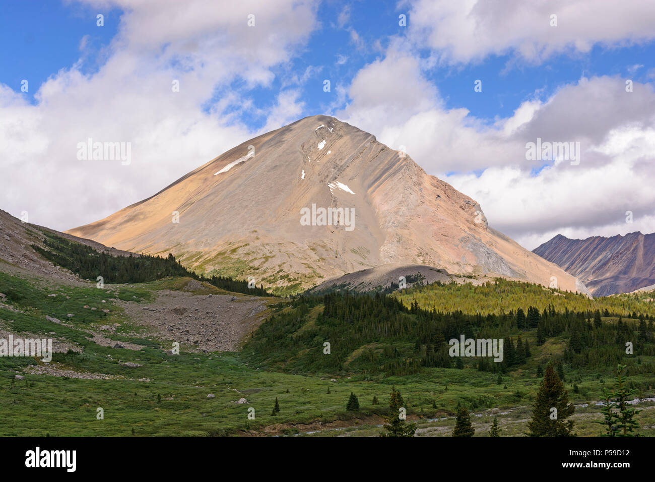 Picco isolato nelle Montagne Rocciose Canadesi vicino a Nigel Pass Foto Stock