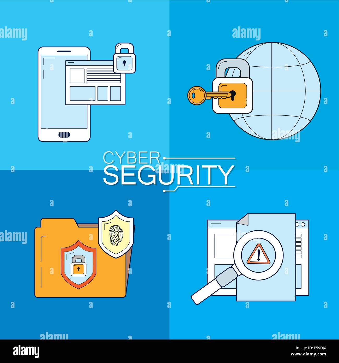 Set di Cyber security icone illustrazione vettoriale graphic design Illustrazione Vettoriale