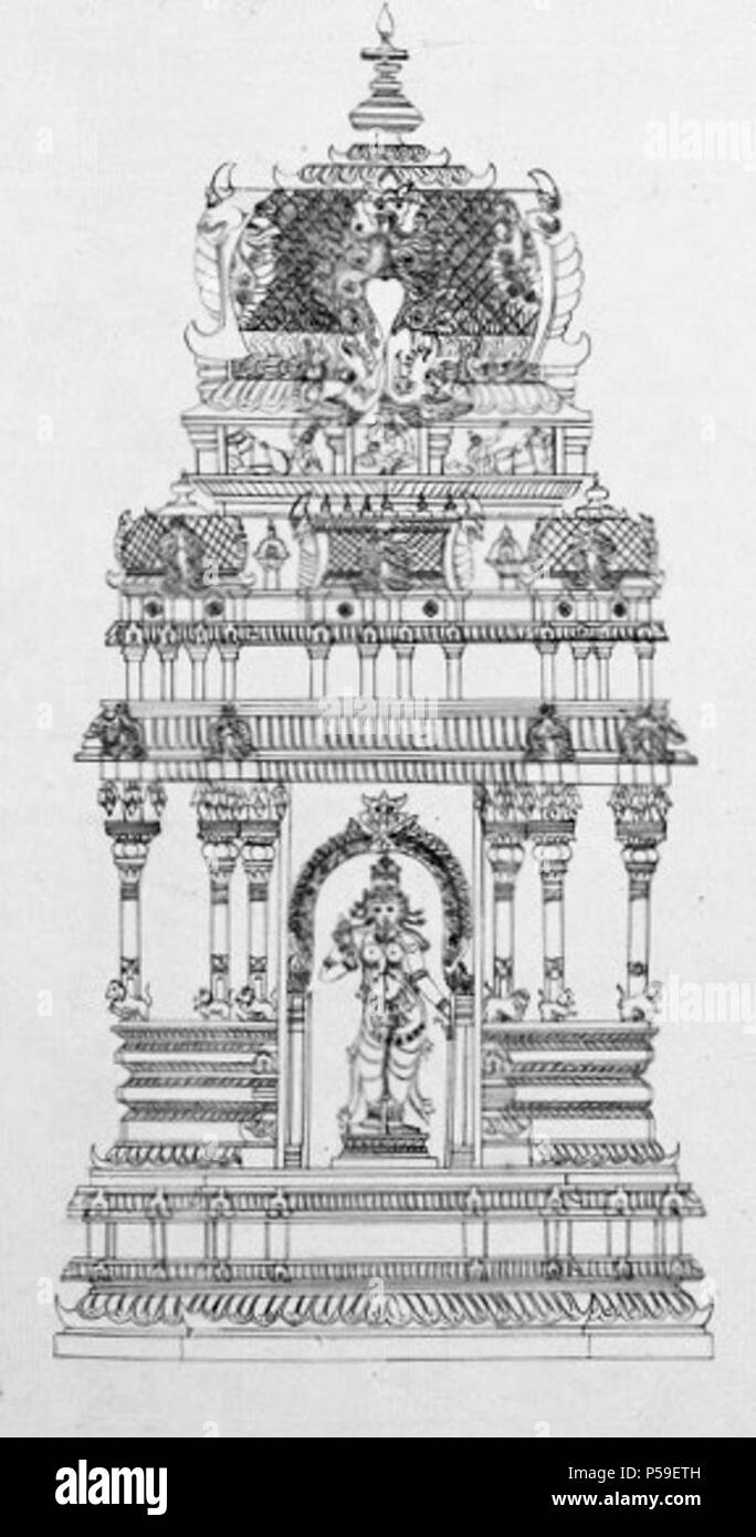 1801 schizzo della dea Meenakshi e il suo santuario nel Tempio di Madurai. Foto Stock