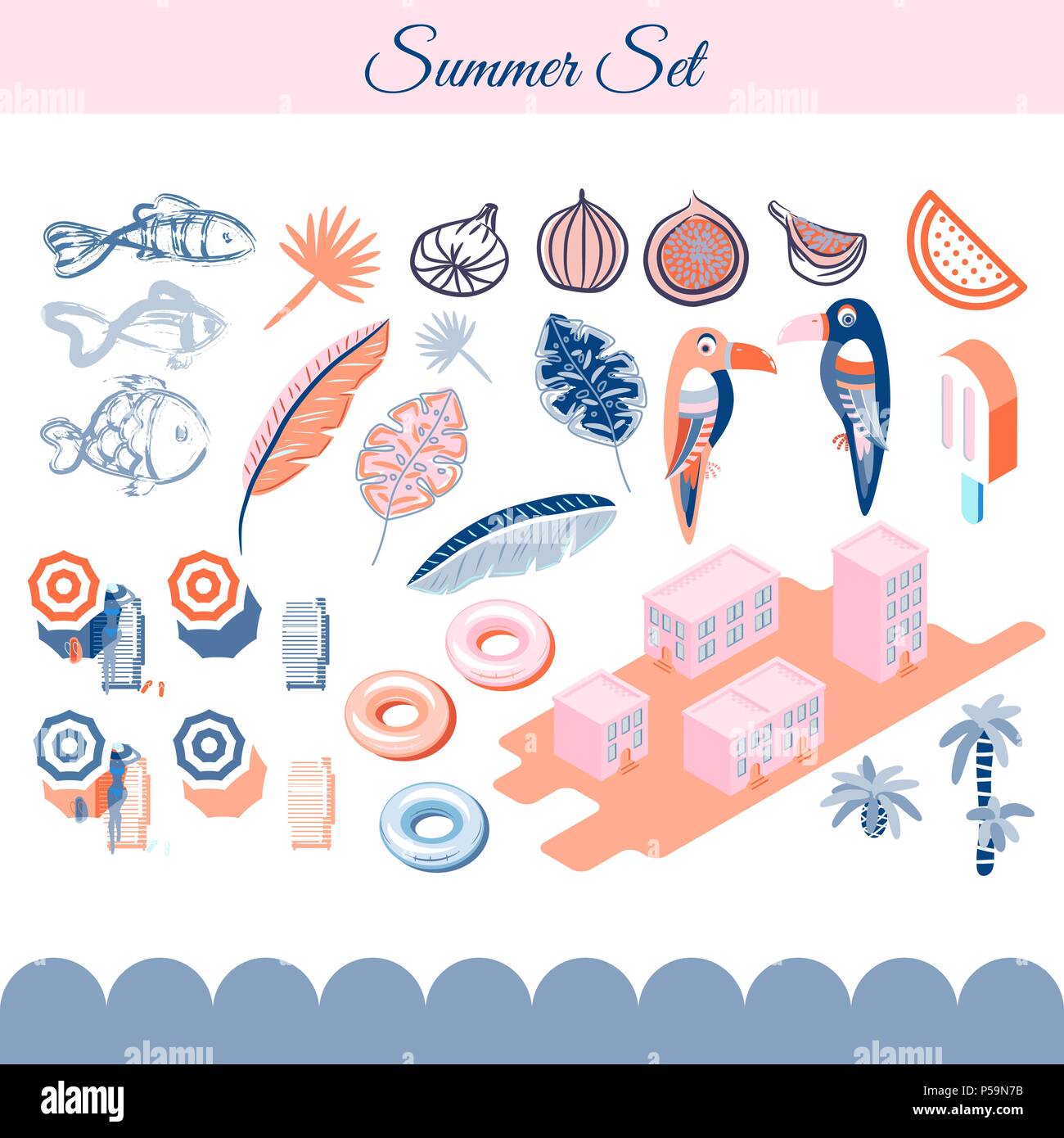 Vacanze estive clip vettore di oggetti d'arte. Illustrazione Vettoriale