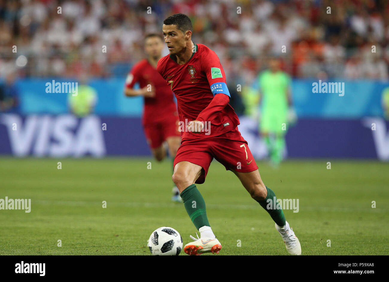 25.06.2018. Saransk, Russia:CRISTIANO RONALDO in azione durante la Coppa del Mondo FIFA Russia 2018, gruppo B, la partita di calcio tra IRAN V del Portogallo in MORDOVIA ARENA STADIUM di SARANSK. Foto Stock