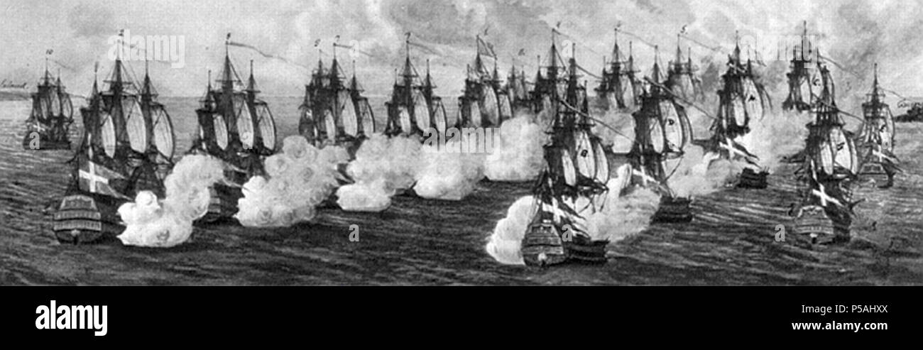 N/A. Inglese: battaglia navale nei pressi di Fehmarn, 1715 aprile 24th, incisione Deutsch: Seeschlacht Fehmarnbelt im am 24. Aprile 1715, zeitgenössischer Stich . Il XVIII secolo. Sconosciuto 551 Fehmarn battaglia 1715 Foto Stock
