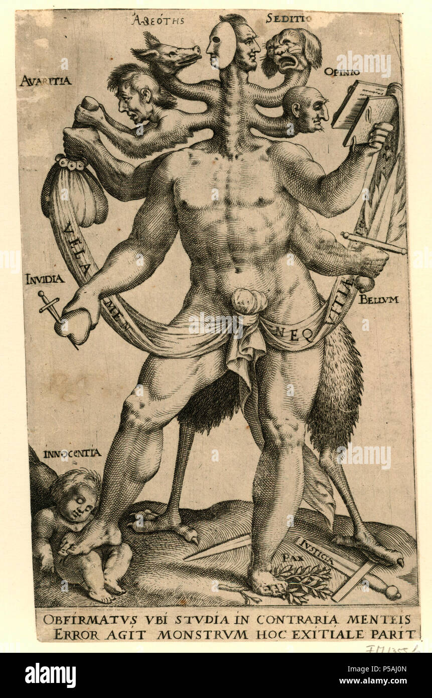 N/A. Inglese: polemico allegoria della Arminianism come cinque-headed monster, sulla base dei cinque articoli di Remonstrance del 1610. 1618. Ignoto intagliatore 125 Arminianism come cinque-headed monster Foto Stock