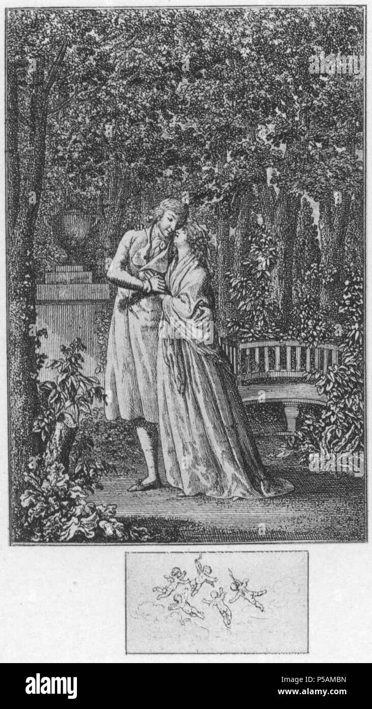 N/A. Deutsch: Titelkupfer zu: "Die Brautwerbung" von W. G. Becker. Unter hohen Plantanen steht Ellerbach mit circuizione Braut Julie die ihm ihre Liebe gesteht. (Beigabe zum Almanach und Taschenbuch zum geselligen Vergnügen von W. G. Becker für 1798.) Beschreibung (lt. Quelle) . Daniel Chodowiecki (1726-1801) nomi alternativi Daniel Nikolaus Chodowiecki Descrizione German-Polish pittore e incisore Data di nascita e morte 16 Ottobre 1726 7 febbraio 1801 Luogo di nascita e morte Gdask Berlino posizione di lavoro autorità di Berlino controllo : Q696720 VIAF:59092320 ISNI:0000 0001 2134 8231 ULAN:5000 Foto Stock
