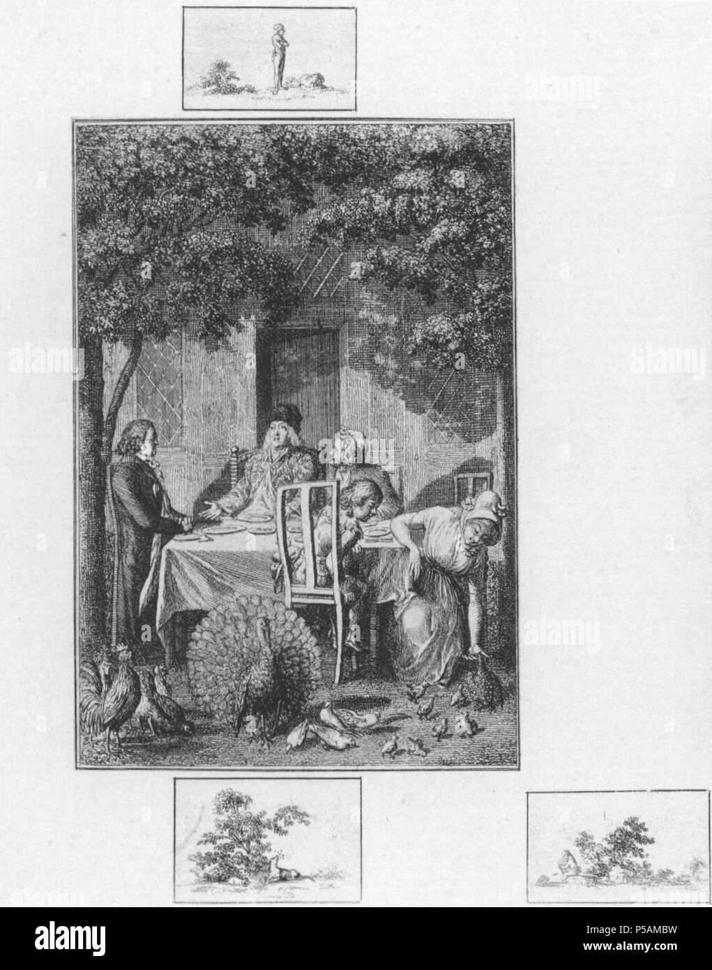 N/A. Deutsch: Sechs Blätter zu Voss' Luise: 1. Der Pfarrer sitzt mit den Seinigen vor dem haus un einem Tische und unterhält sich mit seinem zukünftigen Schwiegersohn; rechts picken Hühner Brotkrümchen aus Luisens mano. (Beigabe zum Almanach und Taschenbuch zum geselligen Vergnügen von W. G. Becker für 1798.) Beschreibung (lt. Quelle) Blatt 1 Blatt 2 Blatt 3 Blatt 4 Blatt 5 Blatt 6 der Serie . Daniel Chodowiecki (1726-1801) nomi alternativi Daniel Nikolaus Chodowiecki Descrizione German-Polish pittore e incisore Data di nascita e morte 16 Ottobre 1726 7 febbraio 1801 posizione Foto Stock