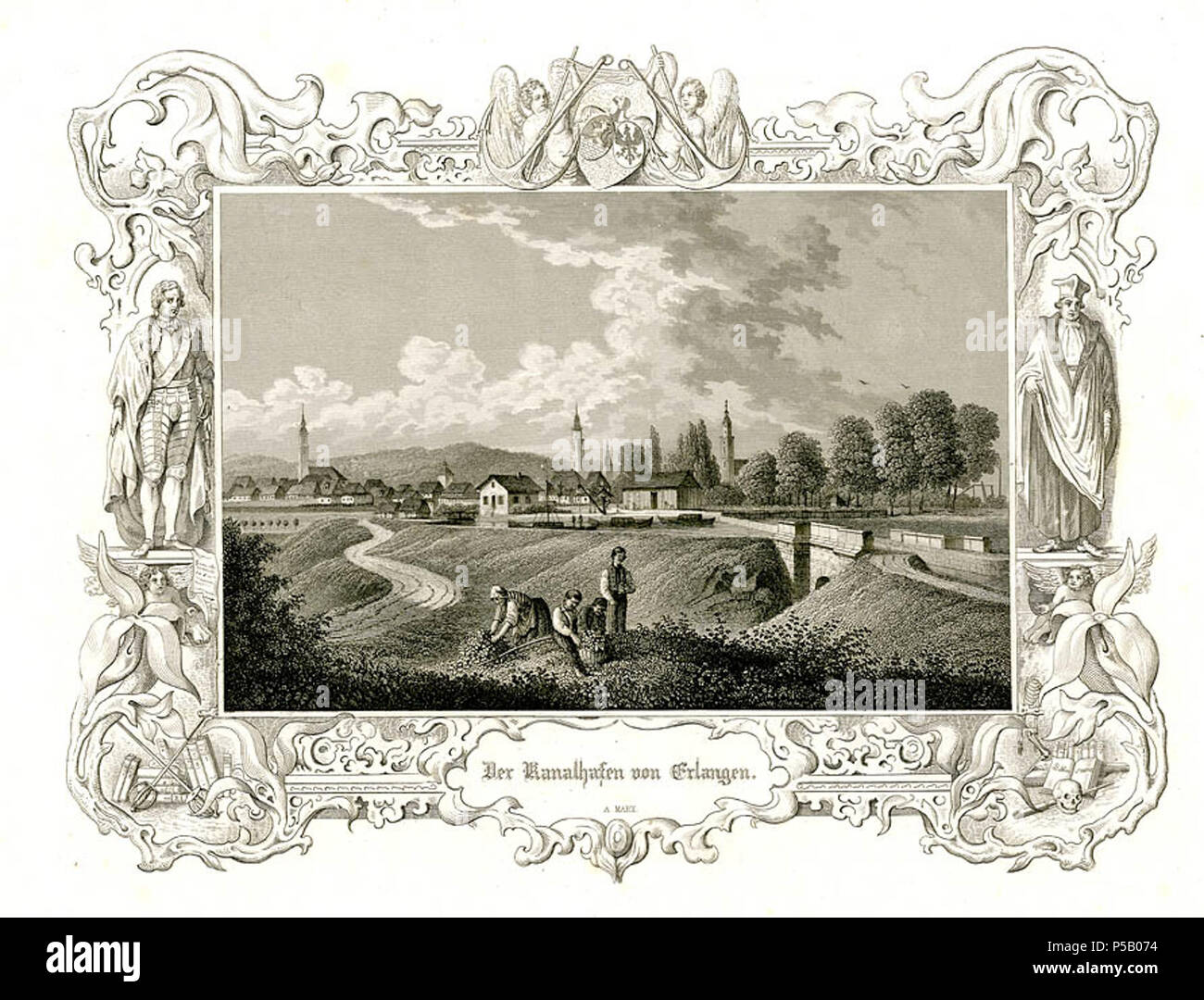 N/A. Der Kanalhafen von Erlangen, Stahlstich aus: Pittoreske Ansichten des Ludwig-Donau-Main-Kanals Kupferstecher in Norimberga . 1847. Alexander Marx (1815-1851) nomi alternativi Marx, Alexander Richard Wilhelm Descrizione tedesco pittore e incisore, Data di nascita e morte 1815 23 febbraio 1851 Luogo di nascita e morte di Norimberga Autorità di Norimberga controllo : Q19270760 VIAF:5726069 GND:118731475 436 Der Kanalhafen von Erlangen Foto Stock