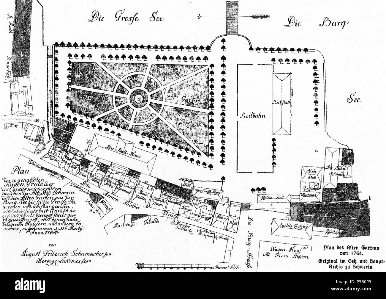 N/A. Inglese: Mappa di 'Alter Garten, Schwerin, Germania, 1764 . 1764. A. F. Schumacher jun. 89 Alter Garten (Schwerin) 1764 Foto Stock