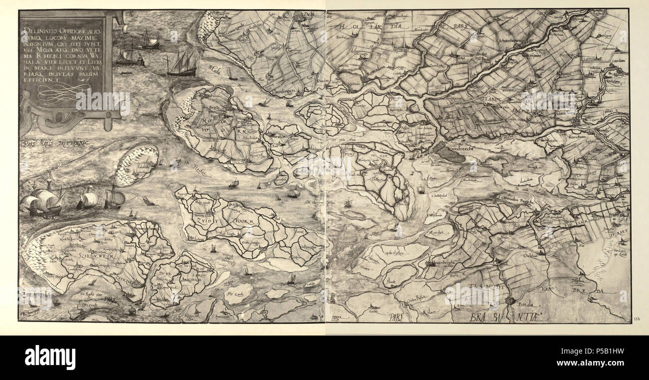 N/A. Nederlands: Zwartwit copie van een kaart van Schouwen-Duiveland uit 1573 . 1573. Sgrooten 14 11 1570 Schouwen + Sgroten(13A&amp;b) Foto Stock