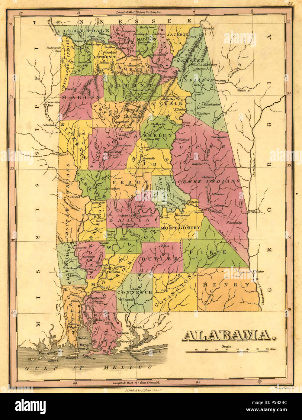1823 Mappa di Alabama contee.jpeg Foto Stock